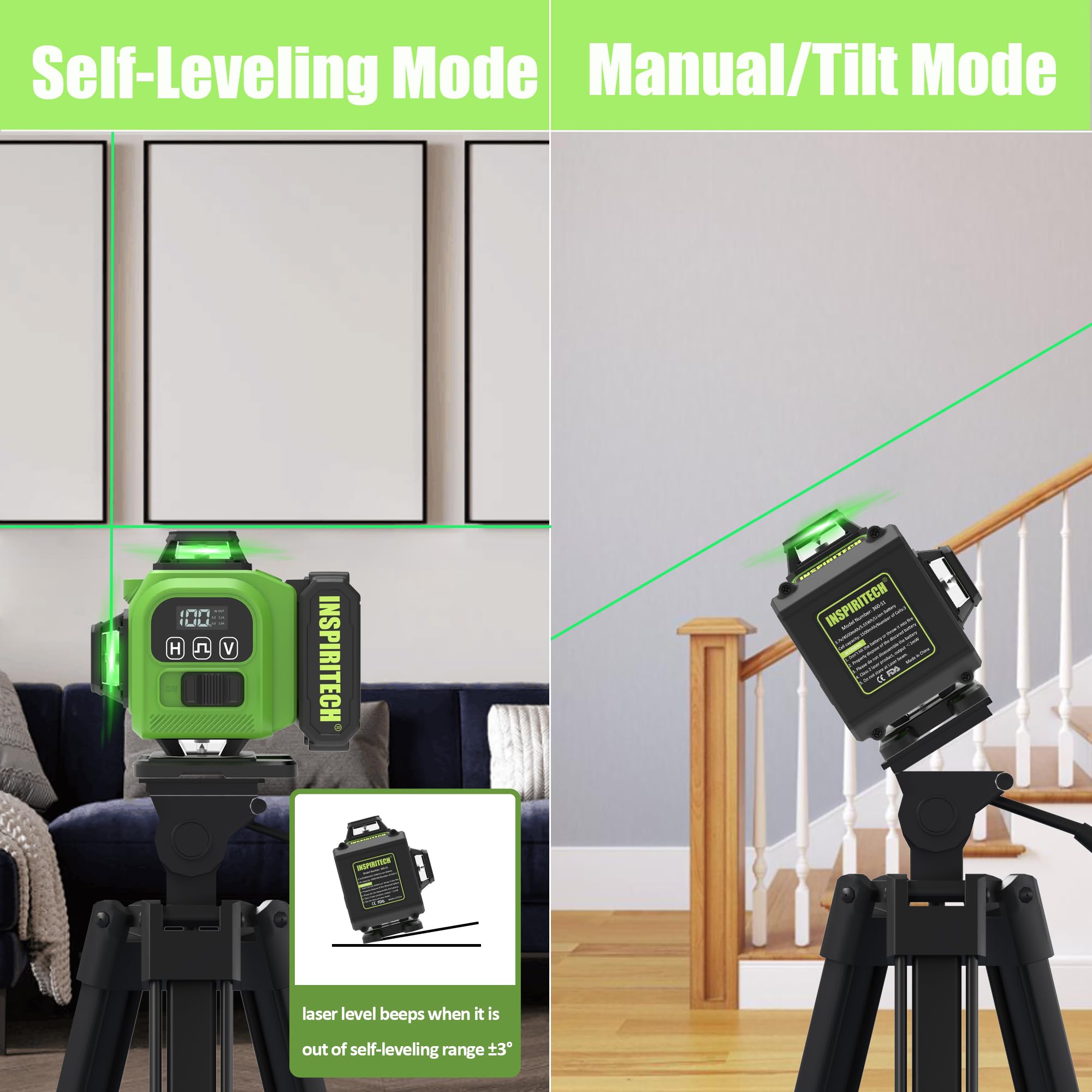 360° Self-Leveling Green Laser Level with Remote & Hard Case - 4x360° Rechargeable Line Laser for Framing, Wall, Ceiling, Floor Tile Installation - Perfect for Construction, Renovation and DIY Home Projects