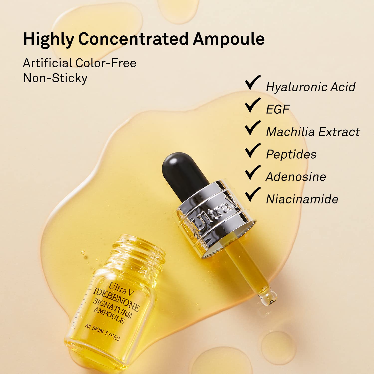 UltraV Idebenone Signature Ampoule - Anti Aging Antioxidant Serum with Peptides, Niacinamide & Hyaluronic Acid - Reduces Wrinkles, Smooths & Softens Skin - 0.27 fl.oz (4 Packs) 12,000ppm - Perfect for Night Routine & Dry Skin Care