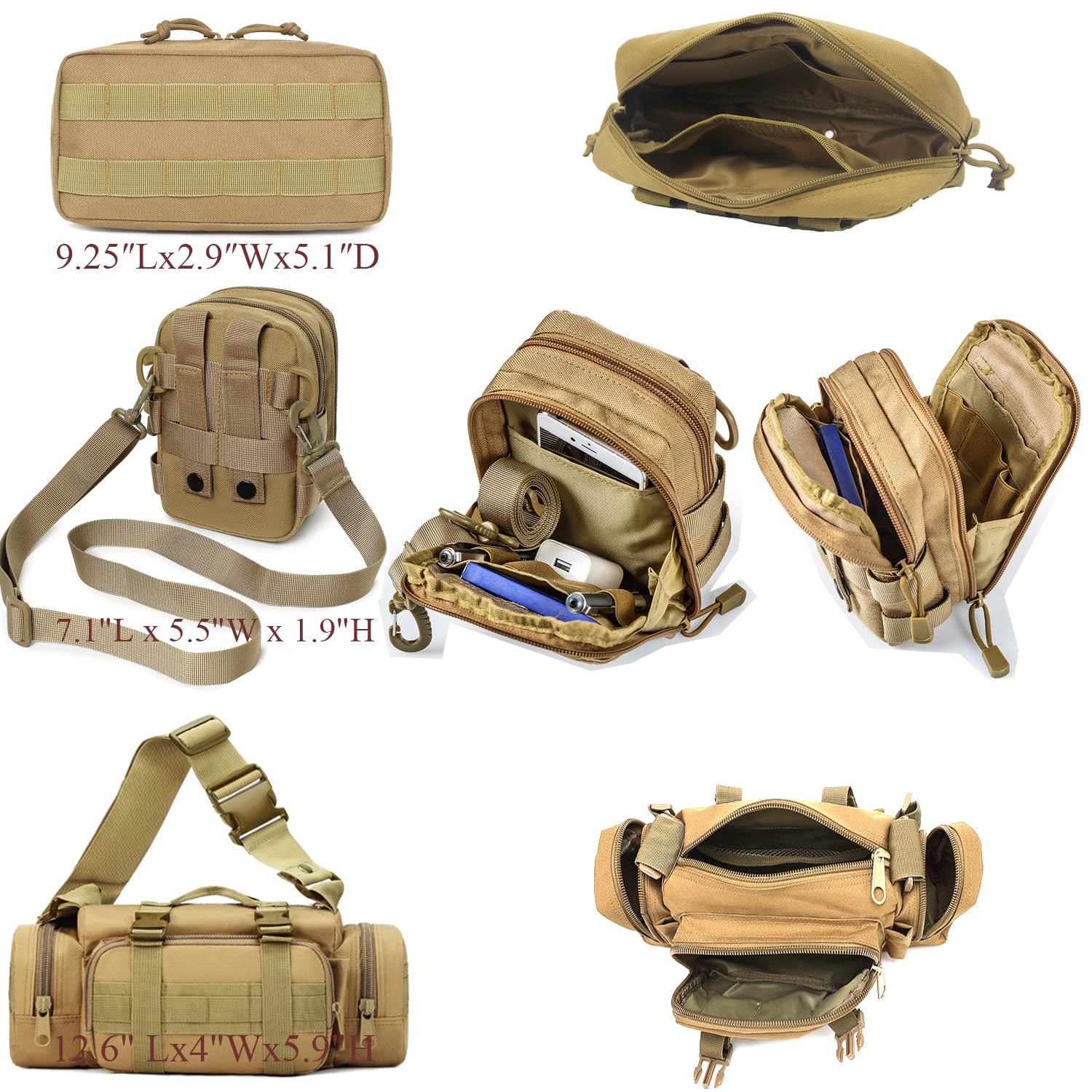 6 Pack Tactical Molle Car Seat Back Organizer - Heavy Duty Vehicle Panel Organizer with 5 Detachable Molle Pouches for Car, Truck, Ford, Jeep - Includes US Flag Patch & Keychain - Perfect for Road Trips, Camping & Outdoor Adventures