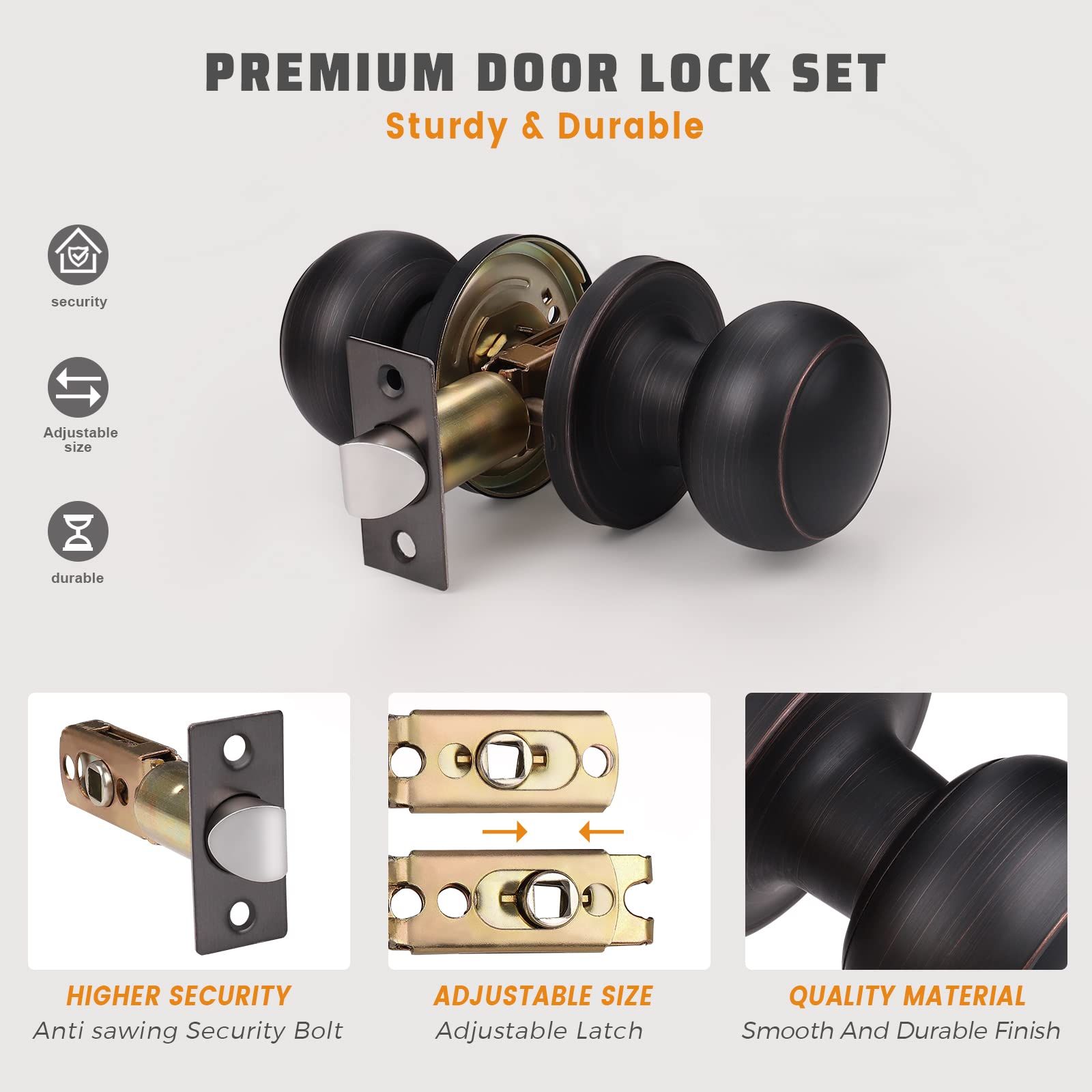KNOBWELL Oil Rubbed Bronze Door Knob Set - 1 Pack Interior Door Handle for Bedroom, Closet & Hallway | Durable & Stylish Home Hardware Upgrade for Smooth Operation (Indoor Use Only)