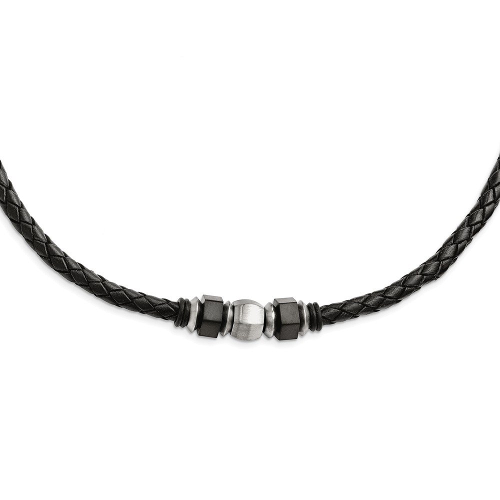 Premium Stainless Steel Brushed Leather Black IP-Plated Necklace Chain with Rubber Coating - 19.25 Inch Unisex Jewelry for Everyday Wear, Gifts & Special Occasions