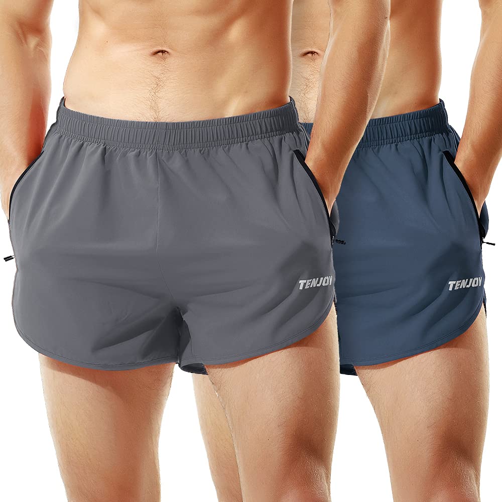 **TENJOY Men's 3 Inch Running Shorts with Zipper Pocket - Lightweight Gym Workout Athletic Shorts for Jogging, Training & Sports Activities**