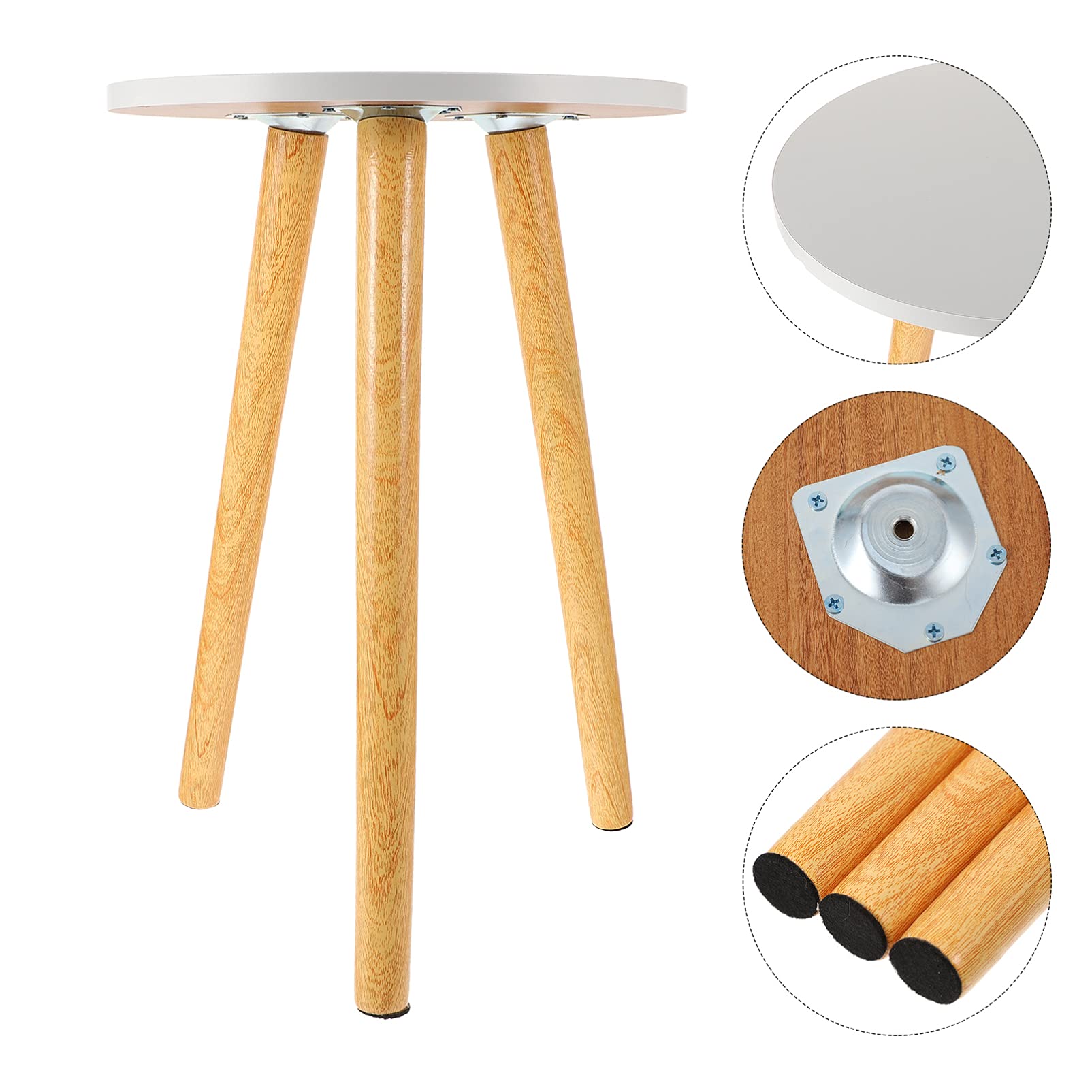 Modern Round Wooden Coffee Side Table - Small Rustic End Table for Bedroom, Living Room & Outdoor Use - White Nesting Tray Corner Table - Perfect for Coffee, Tea & Home Decor