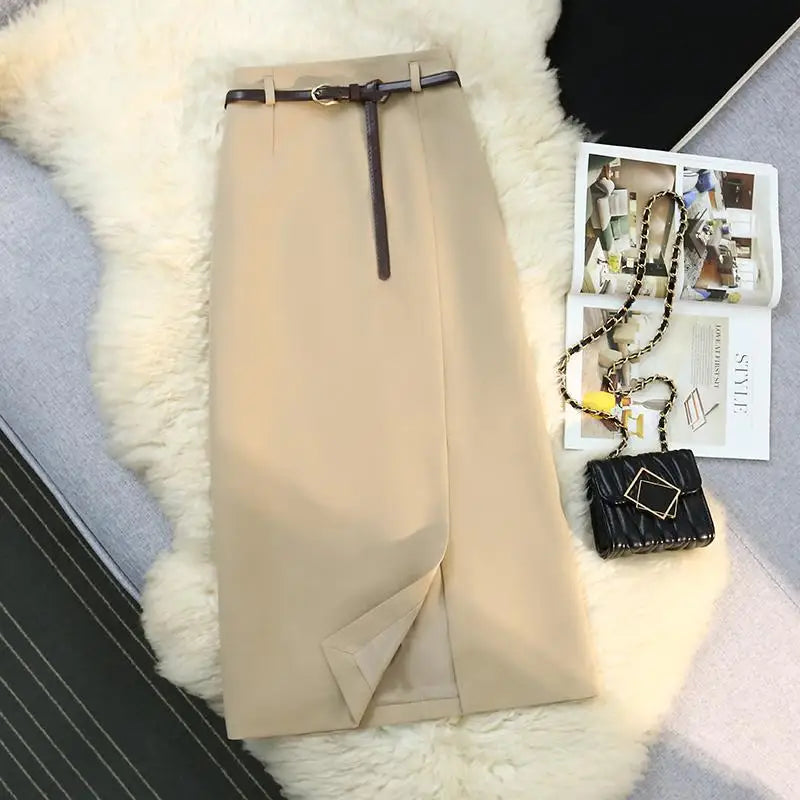 Elegant High Waist Long Split Skirt for Women - Black & Blue Summer Streetwear | Khaki Slim Party Skirt | 2024 Fashion Trend | Perfect for Club Nights, Casual Outings & Office Wear