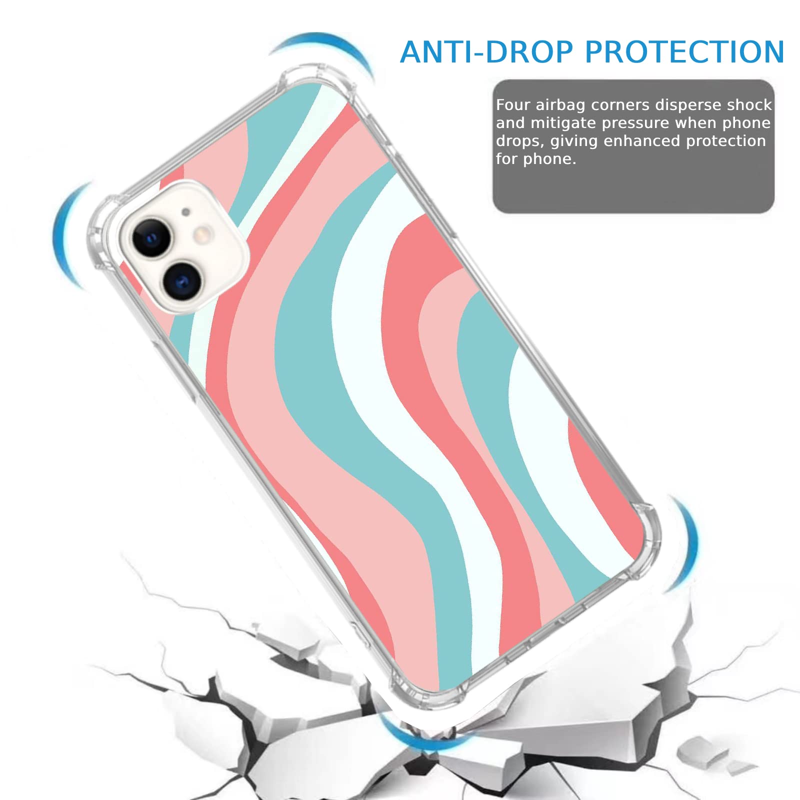 Pastel Aesthetic Peachy Green White iPhone 11 Case - Minimalist Abstract Art TPU Bumper Cover - Cute Protective Phone Case for Women Girls - Perfect for Everyday Use, School & Travel