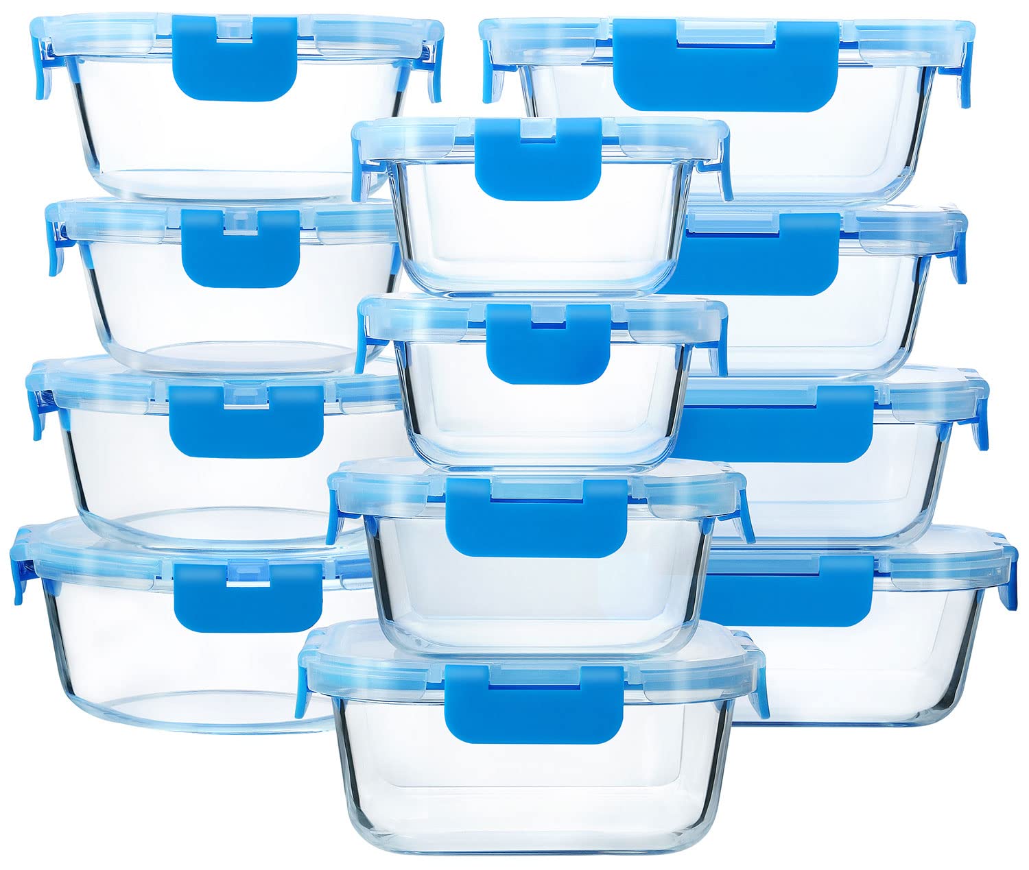 24-Piece Glass Food Storage Containers Set with Airtight Snap Locking Lids - BPA-Free Meal Prep Containers for Microwave, Oven, Freezer & Dishwasher Safe - Perfect for Meal Prepping, Leftovers & Office Lunch (Blue)