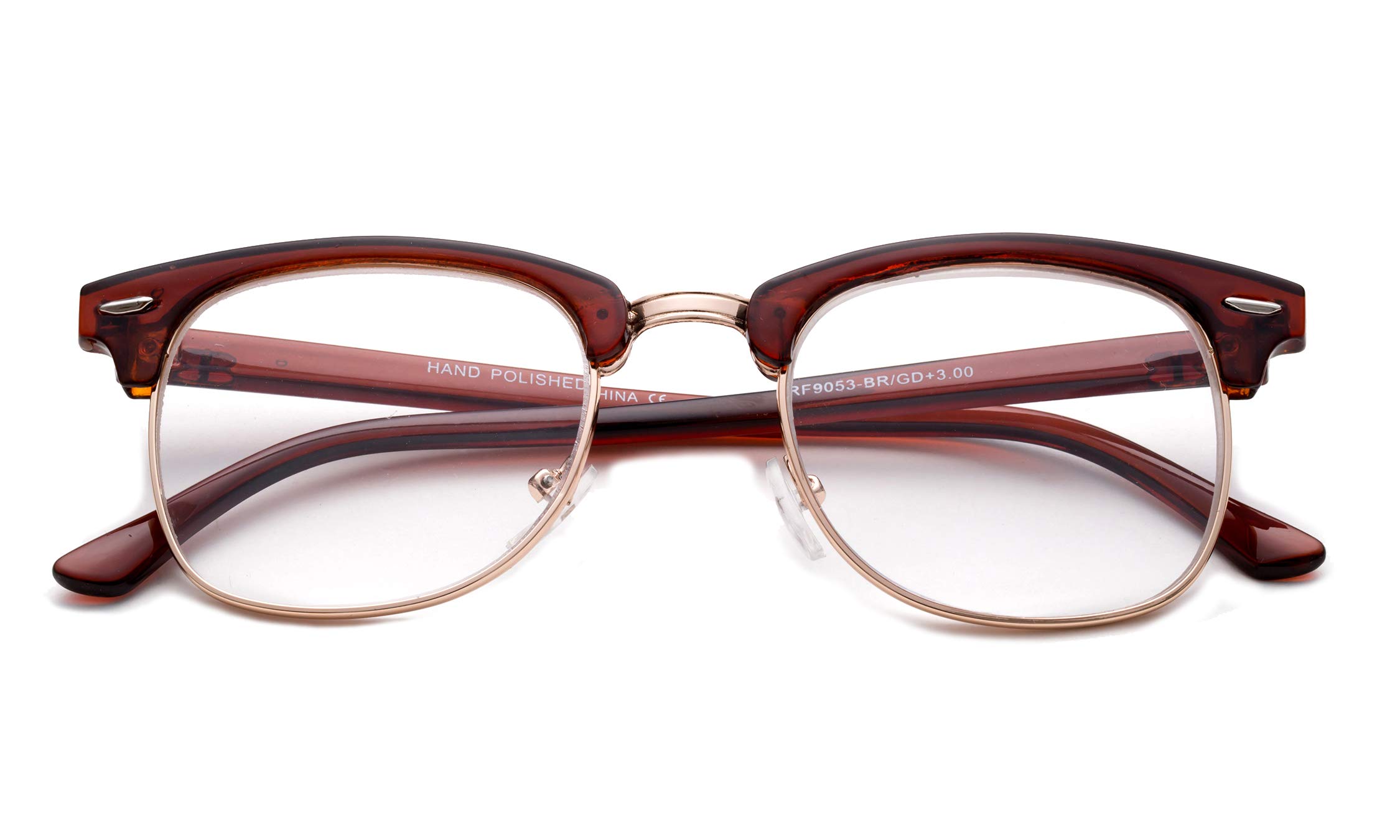 Vintage Reading Glasses for Men - Horn Rimmed Half Frame with Case | Perfect for Reading & Office Use