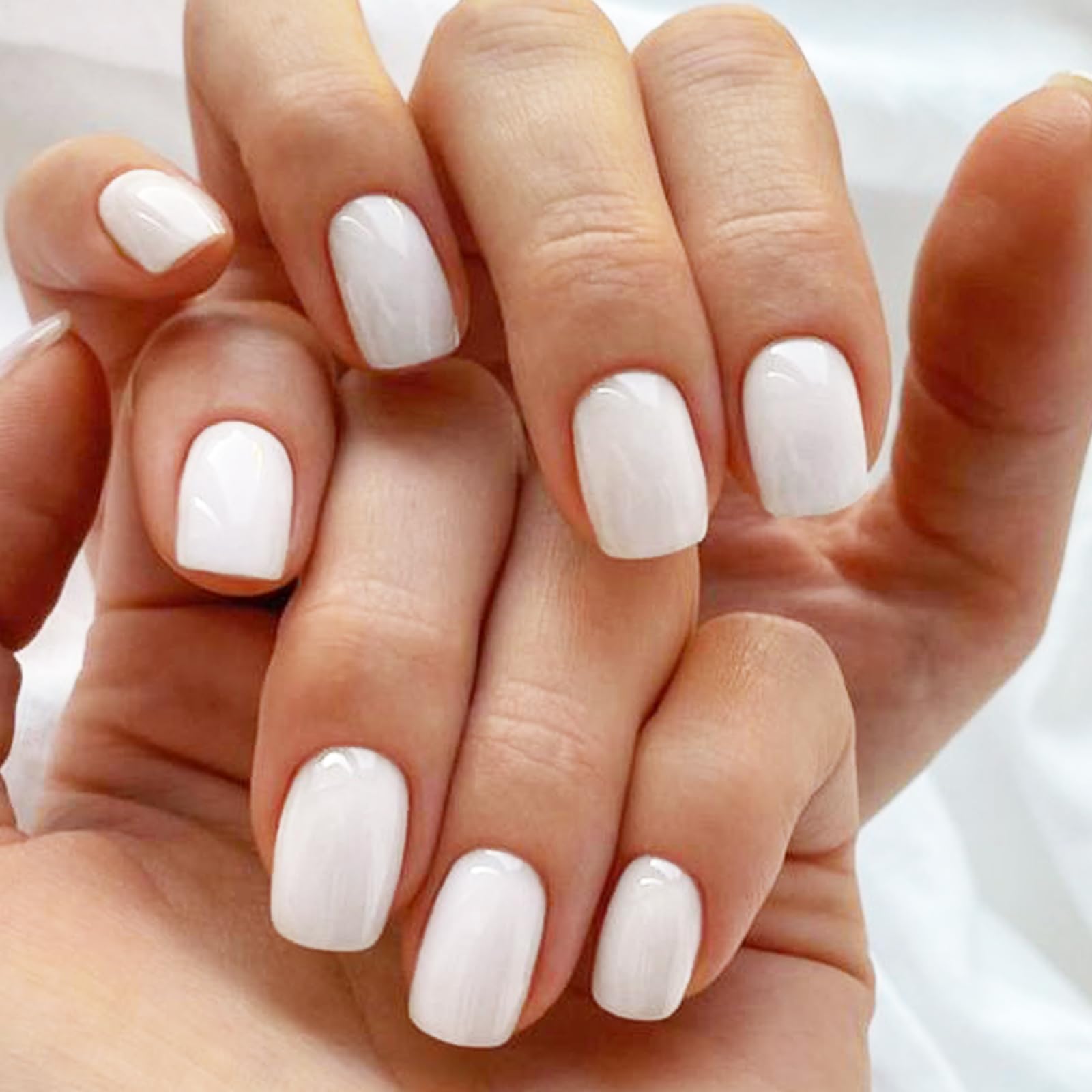 GLAMERMAID 24Pcs Short Squoval Press on Nails - Milky White Spring Summer Fake Nails with Glossy UV Finish, Reusable Acrylic False Nails Kit for Women | Easy At-Home Manicure & Special Occasion Nails