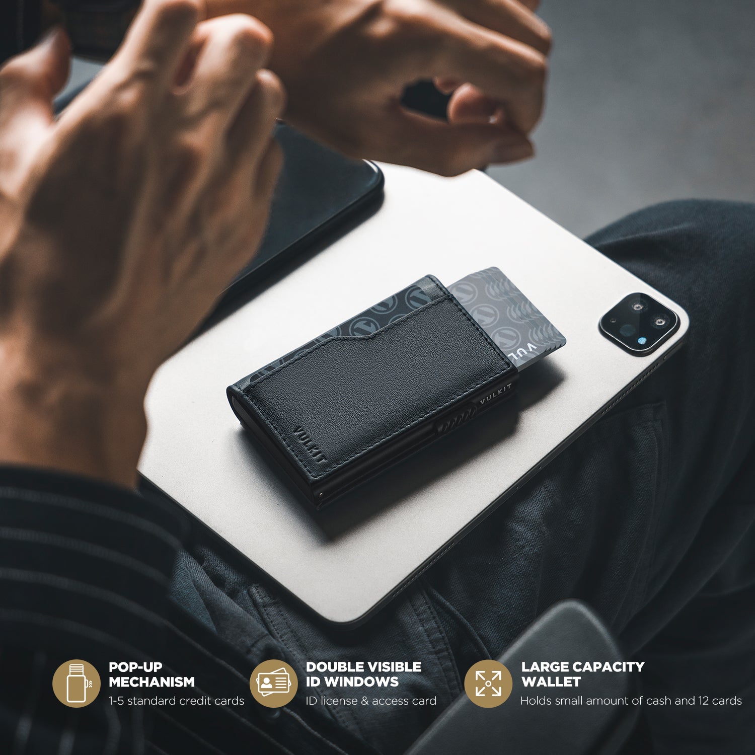 Genuine Leather Slim Pop-up Wallet for Men - Double ID Windows, Holds 12 Cards | RFID Blocking, Minimalist Design | Perfect for Travel, Business & Everyday Carry