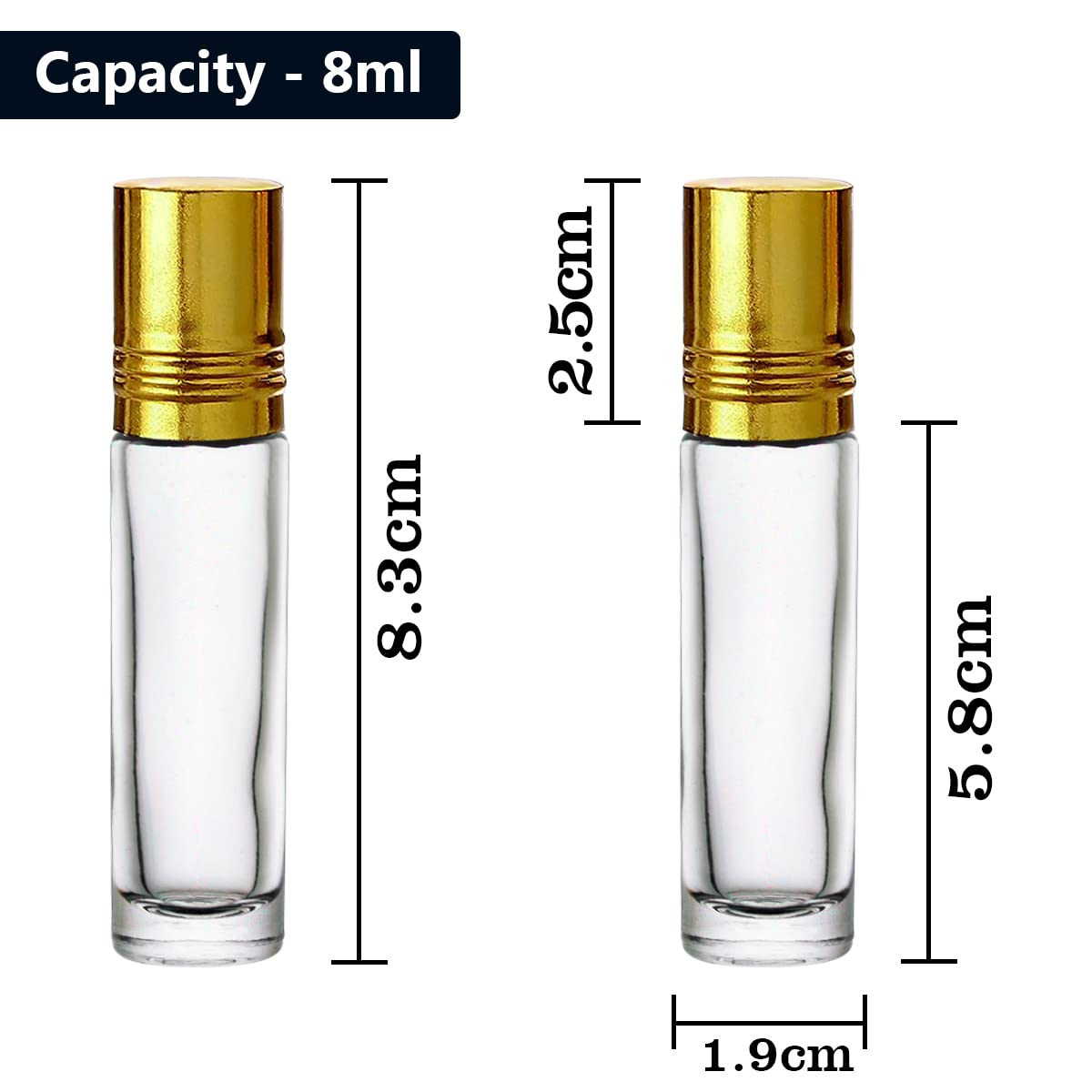 NSB Herbals 8ml Empty Clear Roll On Glass Bottles with Gold Cap & Plastic Roller for Essential Oils, Perfumes, Lip Balms | Refillable, Eco-Friendly Travel Size Bottles (Pack of 3) | Perfect for DIY Aromatherapy, Skincare & On-the-Go Personal Care