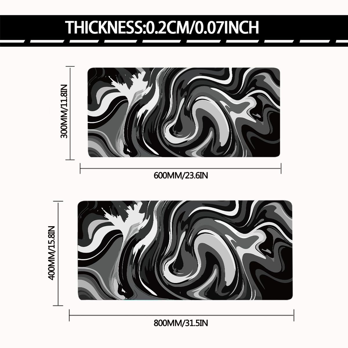 Extra Large Gaming Mouse Pad 23.6x11.8 Inch - Non-Slip Rubber Base & Stitched Edges Desk Mat for Keyboard and Mouse | Black & White Abstract Design | Perfect for PC Gaming, Office Work & Home Computer Setup