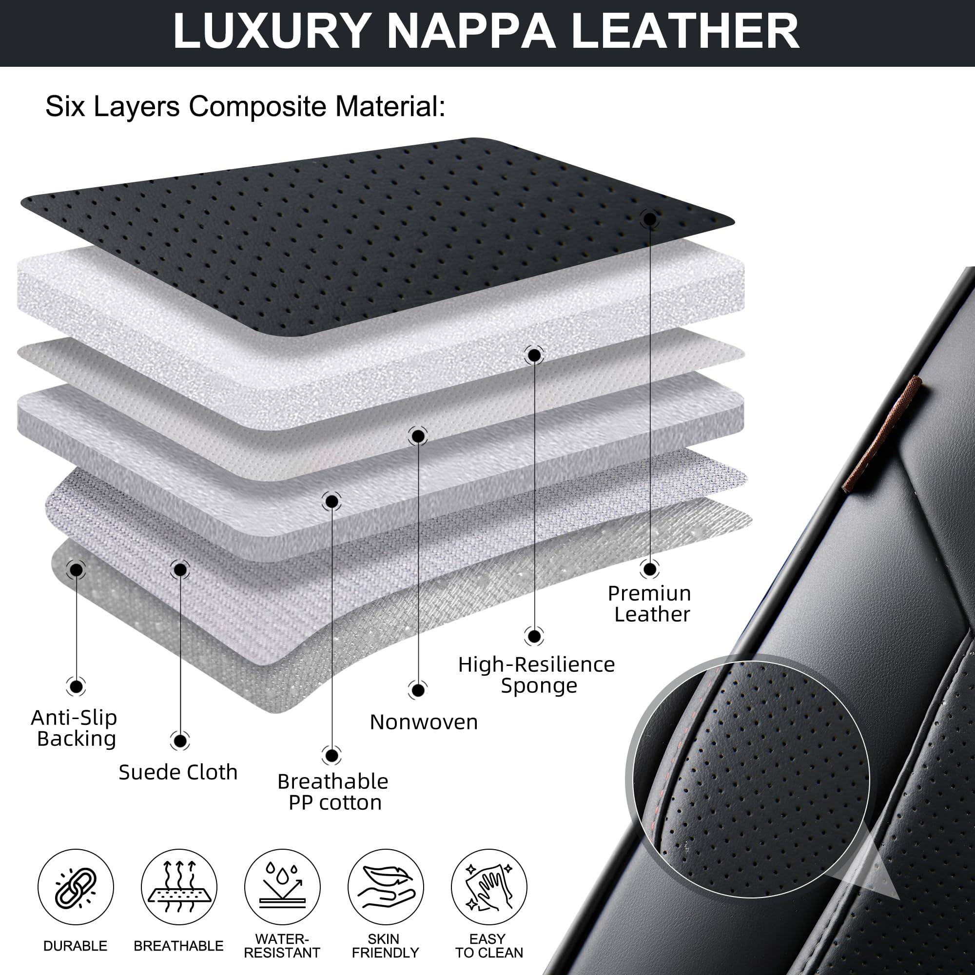 Premium Black Leather Car Seat Covers - Universal Waterproof Front Seat Protectors for Sedans, SUVs & Trucks | Durable Auto Interior Accessories for Comfort & Style | Perfect for Daily Commute, Road Trips & Family Travel