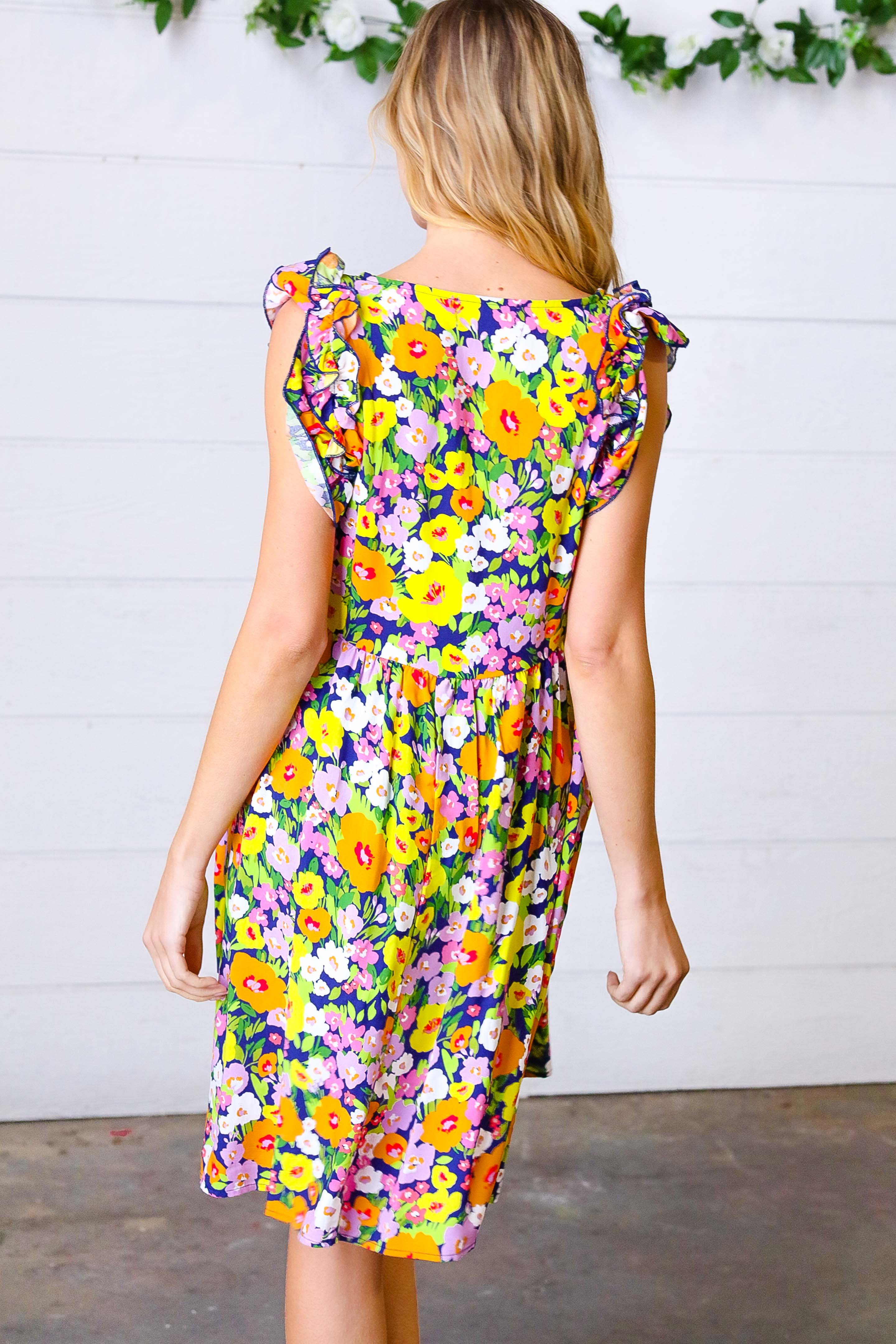 Indigo & Lemon Floral Babydoll Ruffle Dress for Women - Summer Party, Beach Vacation & Date Night Outfit