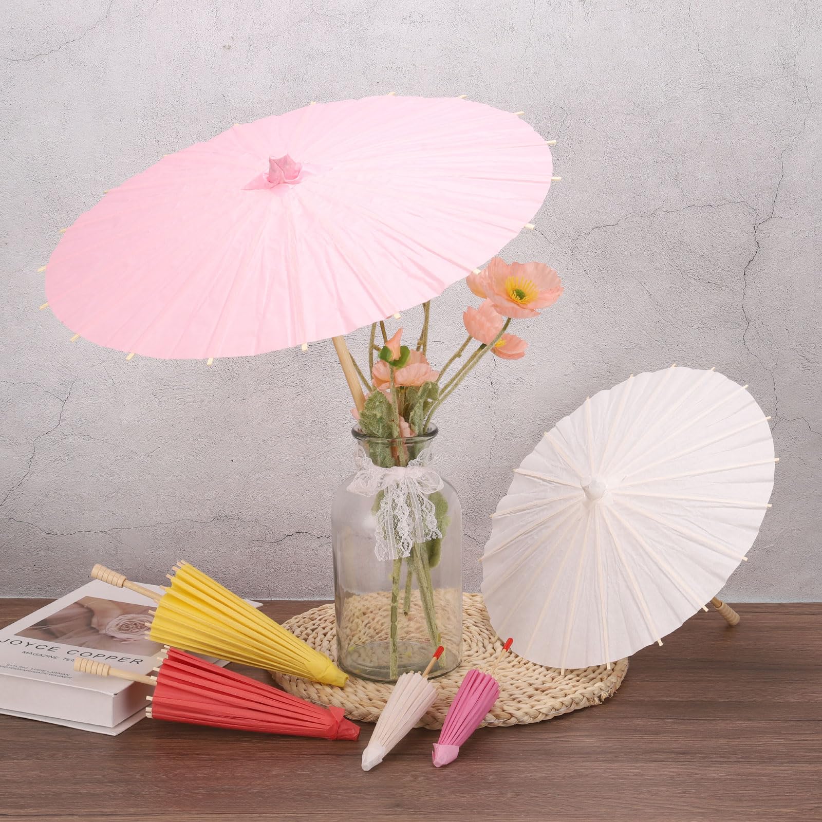 Meccanity 2-Pack 12-inch Pink Paper Umbrellas - Handmade Oil-Paper Parasols for DIY Painting, Photography Props, Wedding & Party Decorations - Perfect for Tropical-Themed Events, Baby Showers, and Garden Parties
