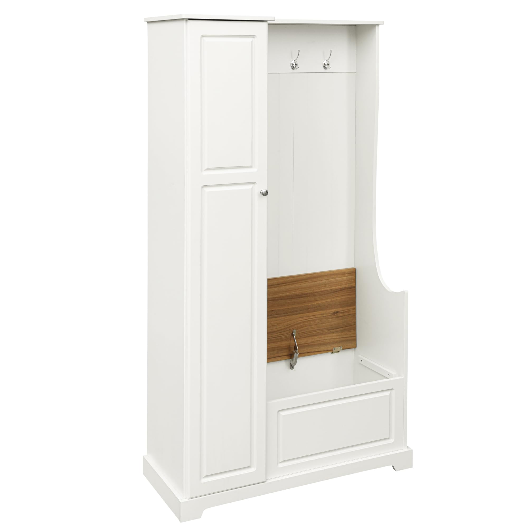 Multifunctional Hall Tree with Bench, Shoe Storage & Coat Rack - 3-in-1 Entryway Organizer with Flip-Up Storage & Adjustable Shelves, White Wooden Tall Cabinet - Perfect for Small Spaces, Apartments & Home Entryway Organization