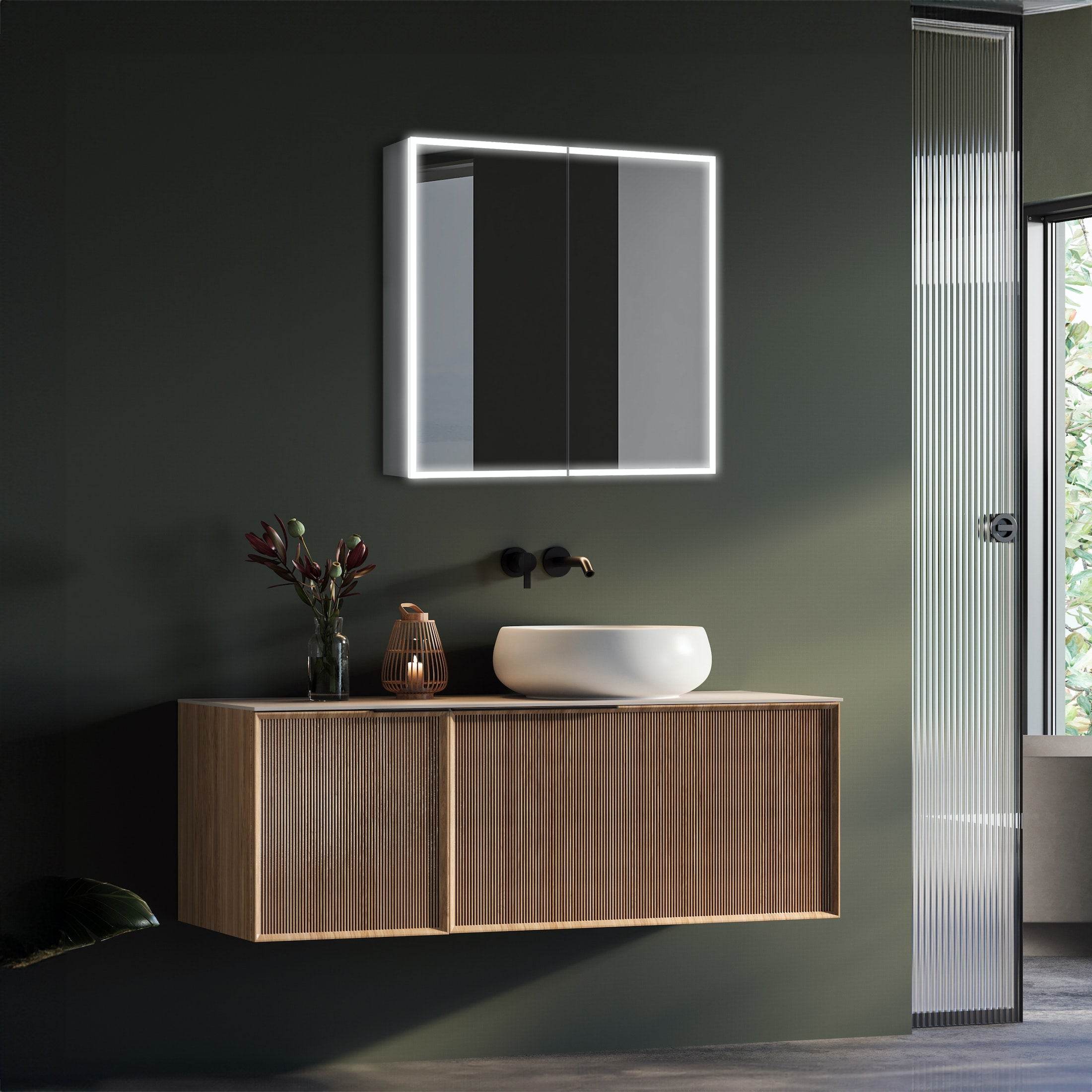 28W x 28H LED Medicine Cabinet with Mirrored Doors - Modern Bathroom Storage with Soft Lighting for Shaving & Makeup | Space-Saving Mirror Cabinet for Small Bathrooms & Vanities