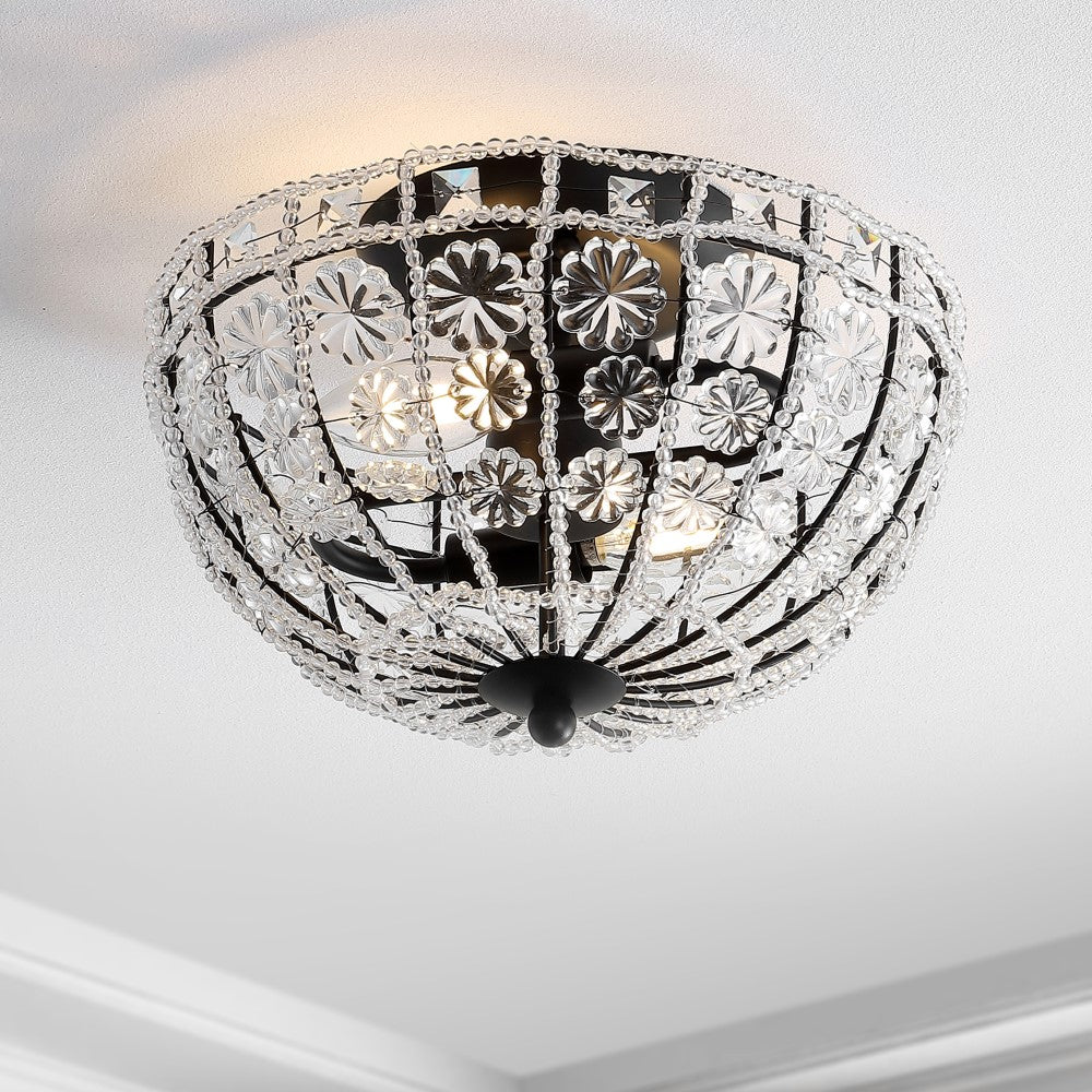 Billie 12 Crystal Flower LED Ceiling Light - Modern Metal/Acrylic Semi-Flush Mount Fixture for Bedroom, Living Room & Dining Room Lighting