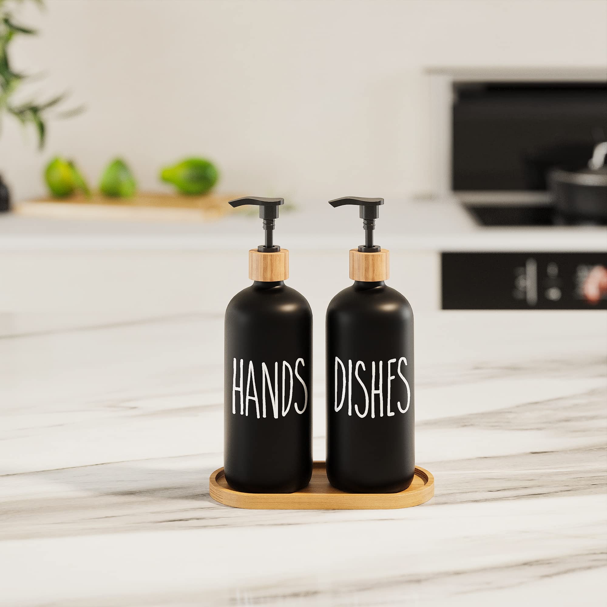 Glass Soap Dispenser for Kitchen & Bathroom - Modern Farmhouse Hand & Dish Soap Dispenser with Pump - Perfect for Sink Countertop Decor & Easy Liquid Soap Dispensing