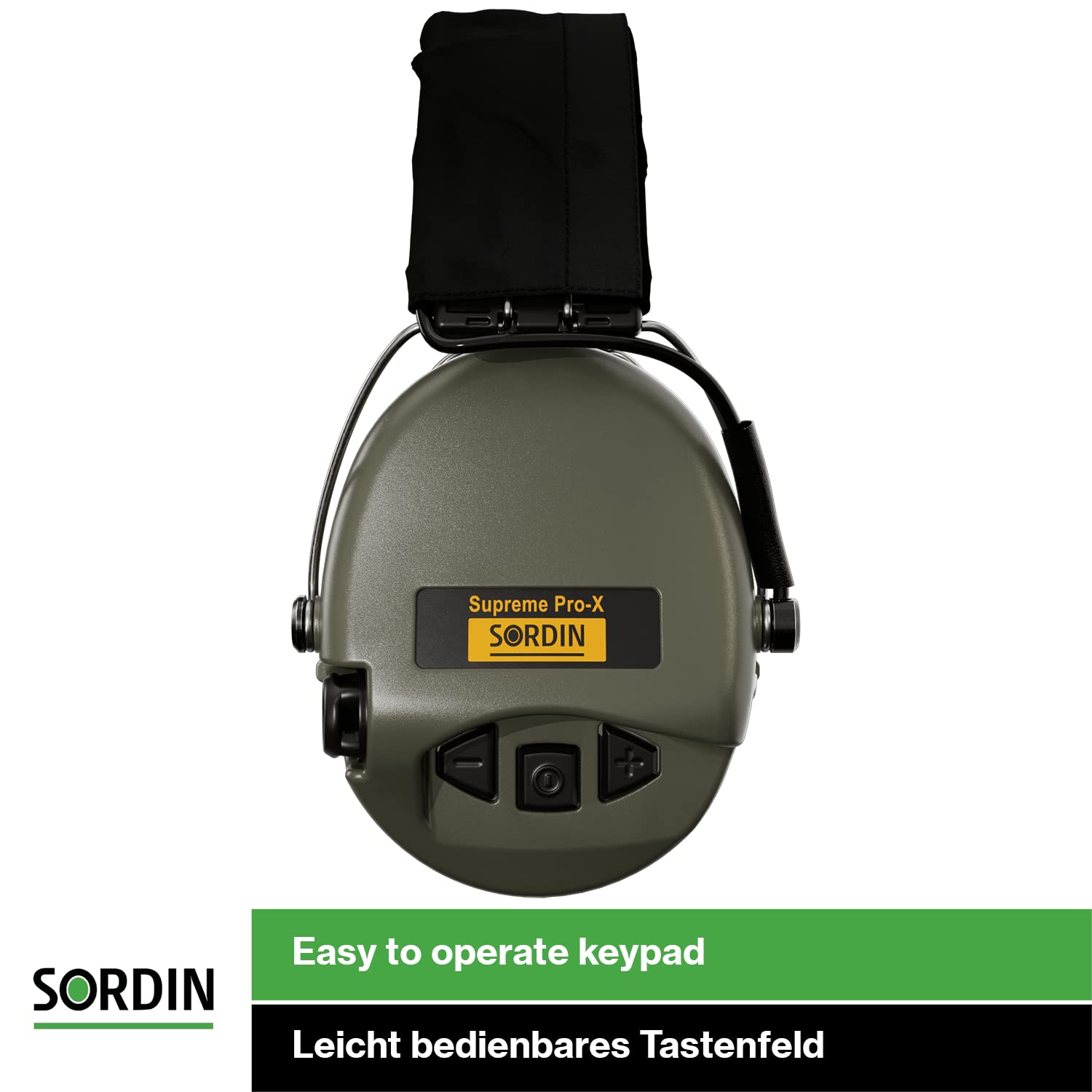 Sordin Supreme Pro-X Electronic Ear Muffs for Hunting & Shooting - Active Noise Cancelling, Textile Headband & Gel Cushions - Green Hearing Protection for Outdoor Sports & Range Use
