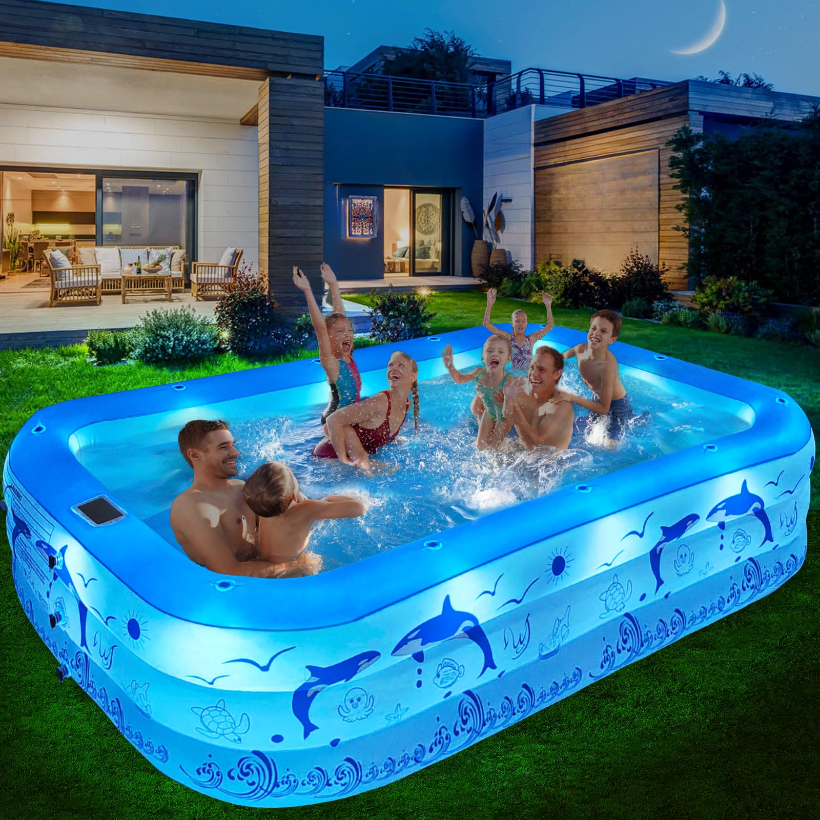 Solar-Powered Inflatable Pool with LED Lights – 105