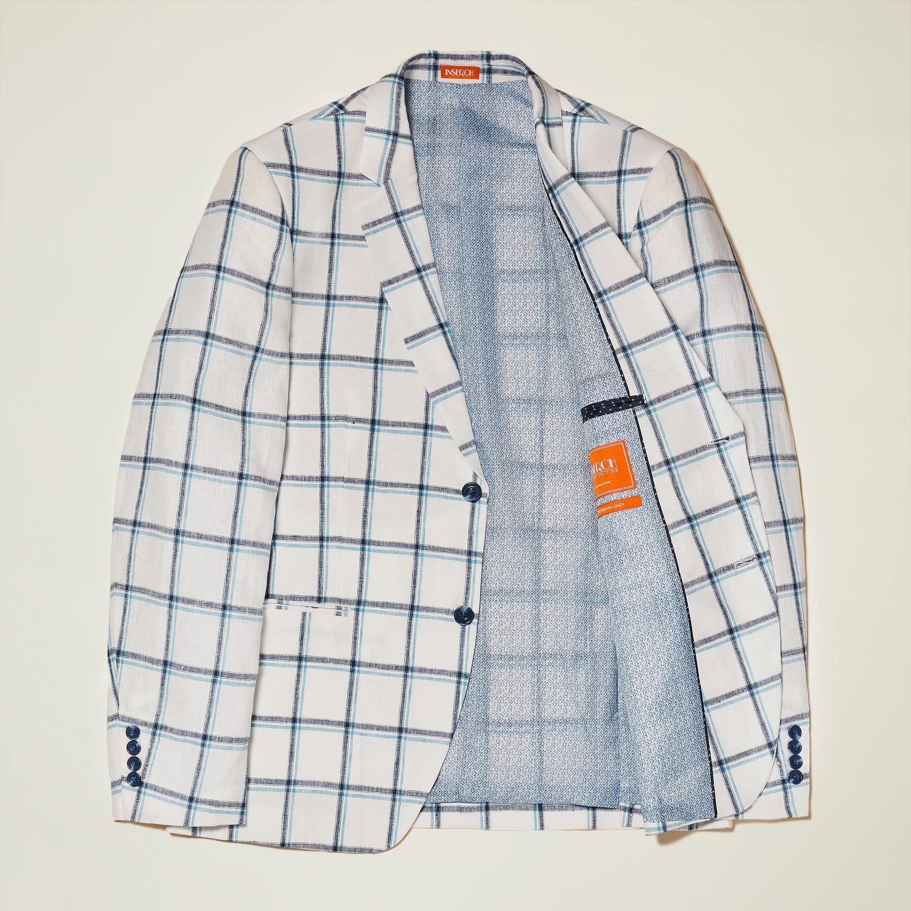 Premium Linen Yarn-Dyed Off-White Checkered Suit for Men - Lightweight Summer Business & Wedding Formal Wear