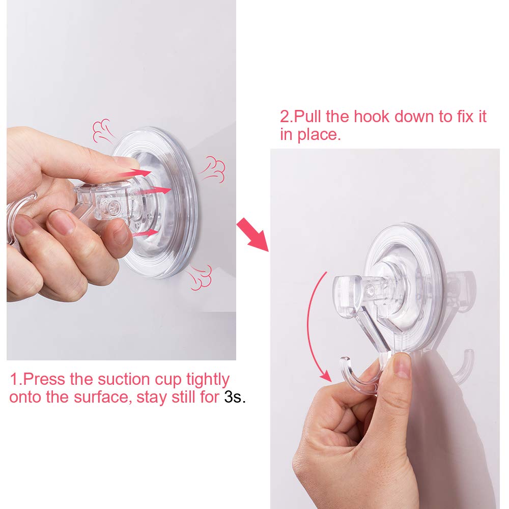 Quntis Heavy Duty Clear Suction Cup Hooks 4 Pack - Waterproof Vacuum Wreath Hangers for Bathroom, Shower Wall, Tile, Glass Door & Camper - Perfect for Hanging Towels, Decorations & Organizing Small Items