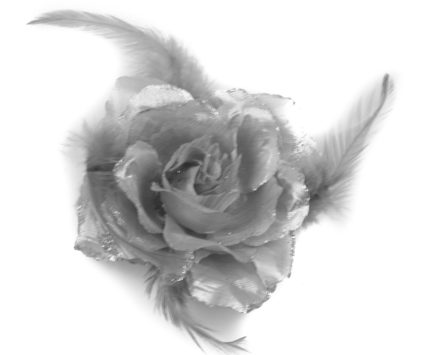 Mytoptrendz® Silver Feather & Glitter Rose Flower Hair Clips for Girls & Women - 2 Pack Ponytail Holders for Parties, Weddings & Special Occasions