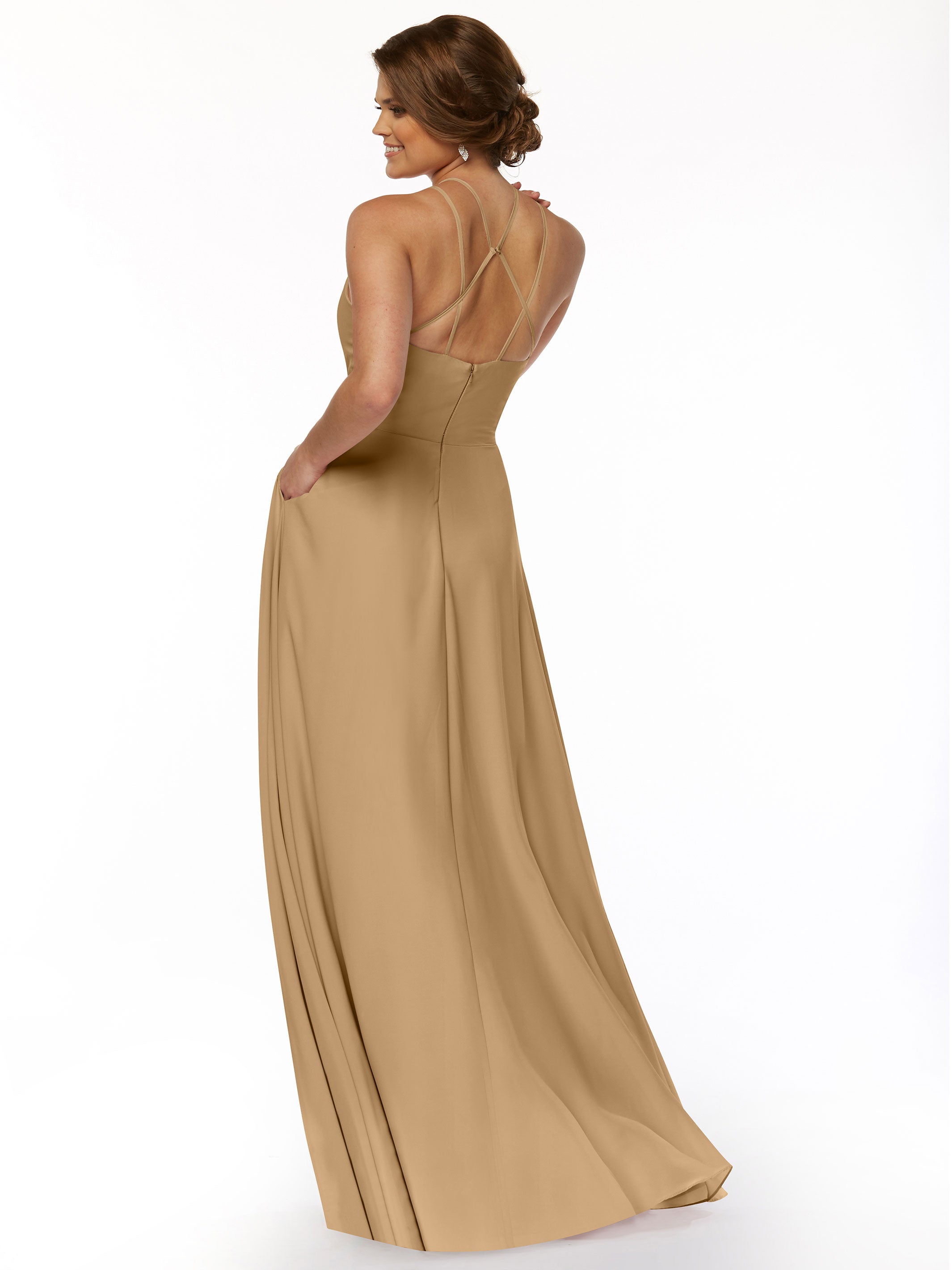 Elegant 83006 Stretch Chiffon A-Line Bridesmaid Dress with Halter Neckline - Perfect for Weddings, Formal Events & Special Occasions