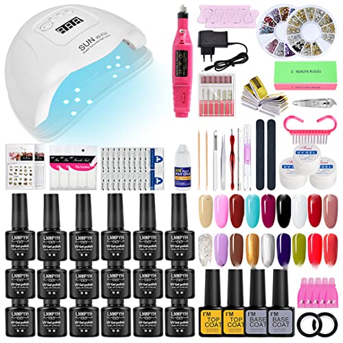 Professional Manicure Set with 54W/36W UV LED Nail Lamp - Semi-Permanent Gel Polish Kit for Poly Extension & Nail Art (5 Colors, 18 Fixed Shades) - Perfect for Home Salon, DIY Nails & Professional Use