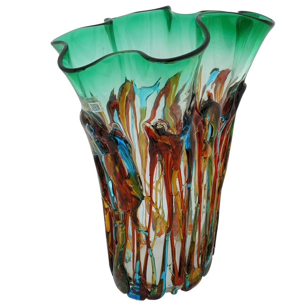 Murano Glass Oceanos Abstract Art Vase - Handmade Venetian Green Glass Vase for Home Decor, Wedding Centerpiece & Luxury Gift