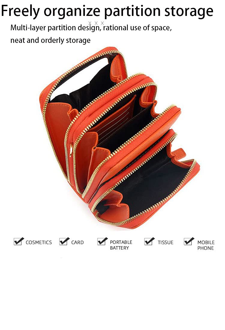 Touch Screen Crossbody Bag for iPhone 11/11 Pro Max - Women's Leather Phone Purse with Credit Card Slots & Adjustable Strap (Orange) - Perfect for Shopping, Travel & Daily Essentials
