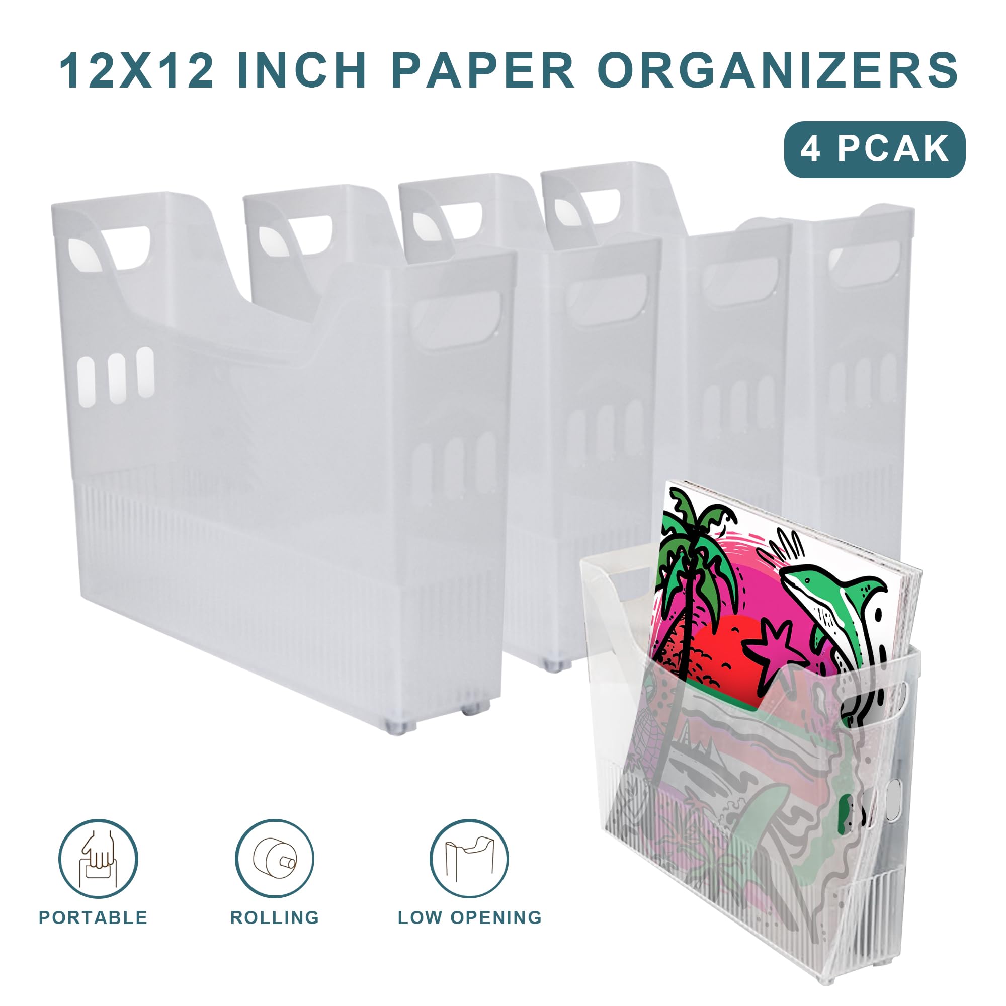 4PCS 12x12 Paper Storage Organizer - Scrapbook Paper Holder for Cardstock, Craft Paper & Scrapbooking Supplies - Perfect for Craft Rooms, Scrapbooking Projects & Office Organization