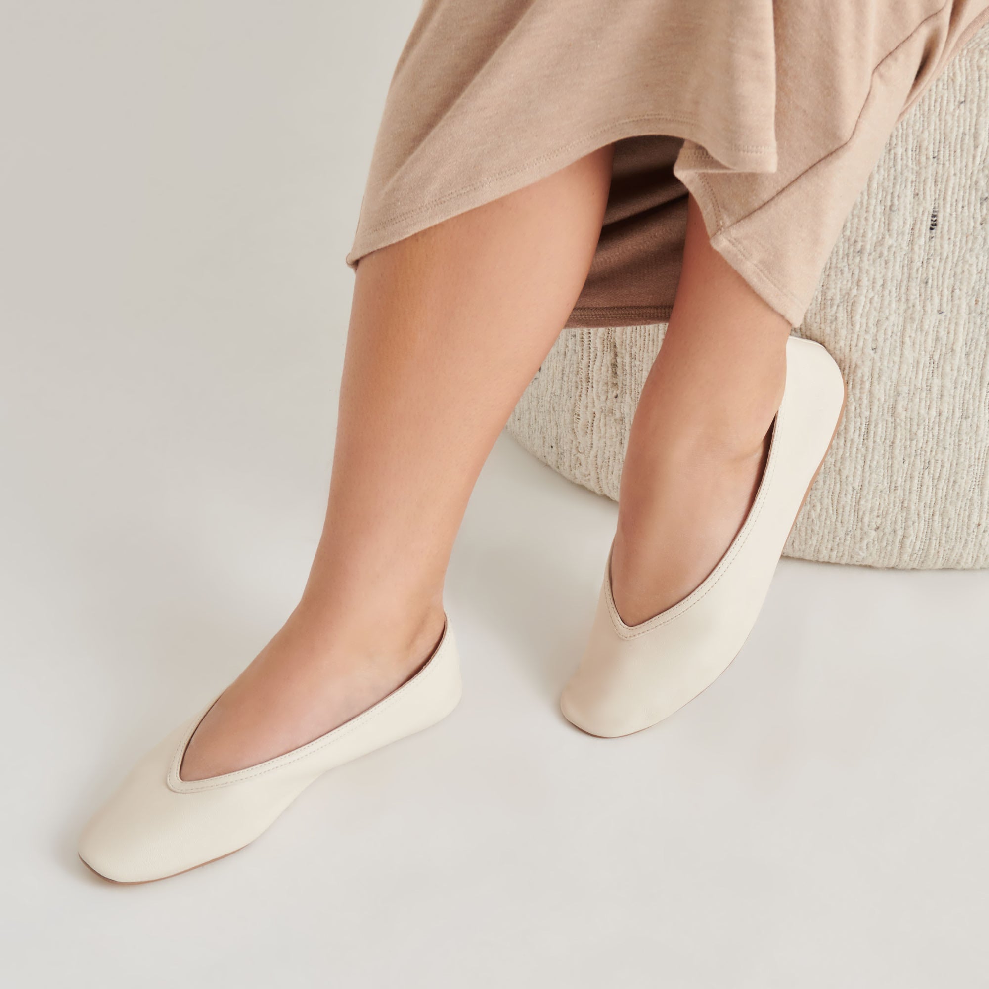 BRAIDY Ballet Flats for Women - Ivory Leather Comfortable Slip-On Shoes for Work, Travel & Casual Wear