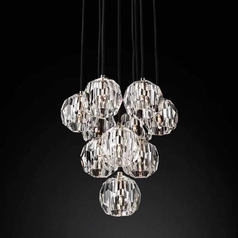 Crystal Ball Cluster Round Chandelier - 14 Inch Modern Ceiling Light Fixture for Dining Room, Bedroom, Living Room & Foyer Decor