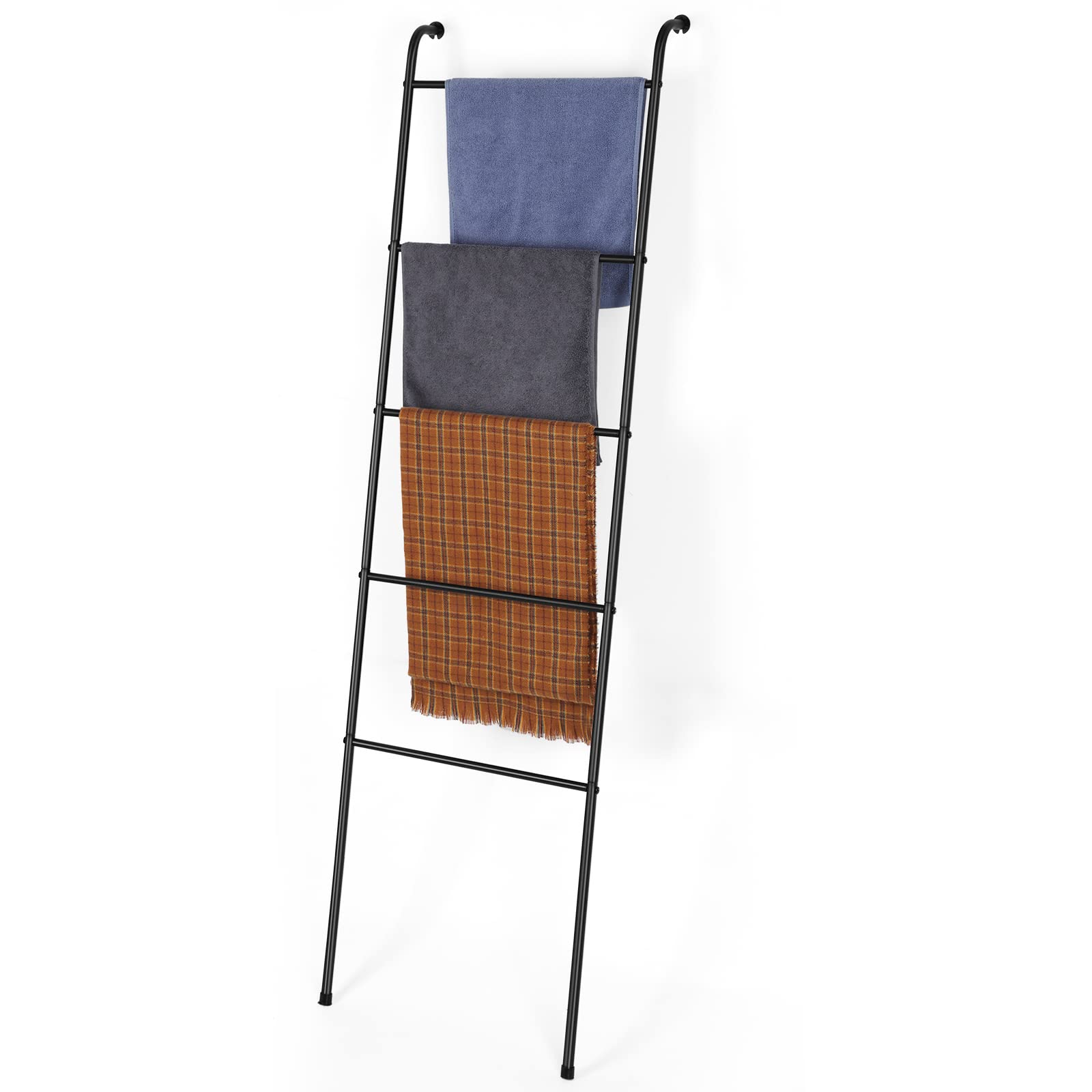 Black Blanket Ladder - Rustic Wooden Towel Rack for Bathroom, Living Room & Laundry Room | Space-Saving Blanket & Towel Organizer | Perfect for Farmhouse, Modern & Cozy Home Decor