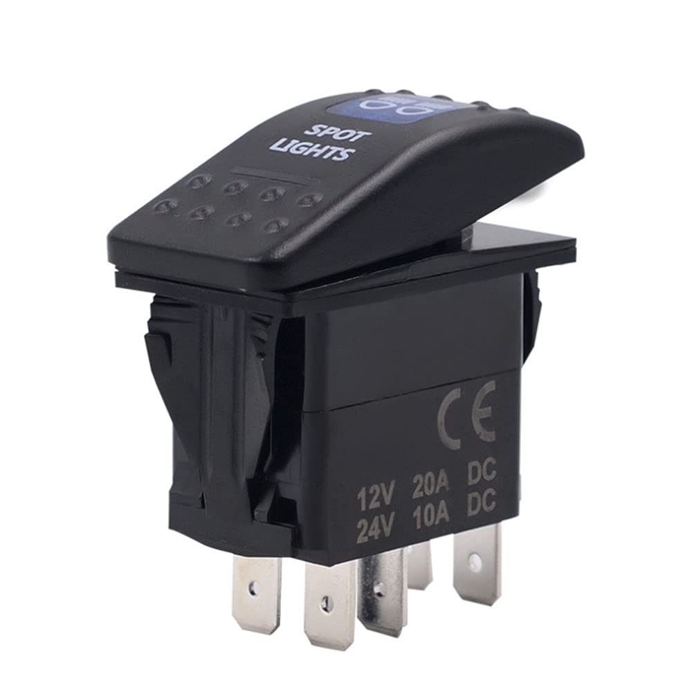 12V/24V 5 Pin Rocker Switch with Dual Blue LED Lights - Waterproof On/Off Toggle Switch for Cars, Boats, RVs, Trucks & Marine Applications - Perfect for Dashboard, Control Panel & Off-Road Lighting Systems