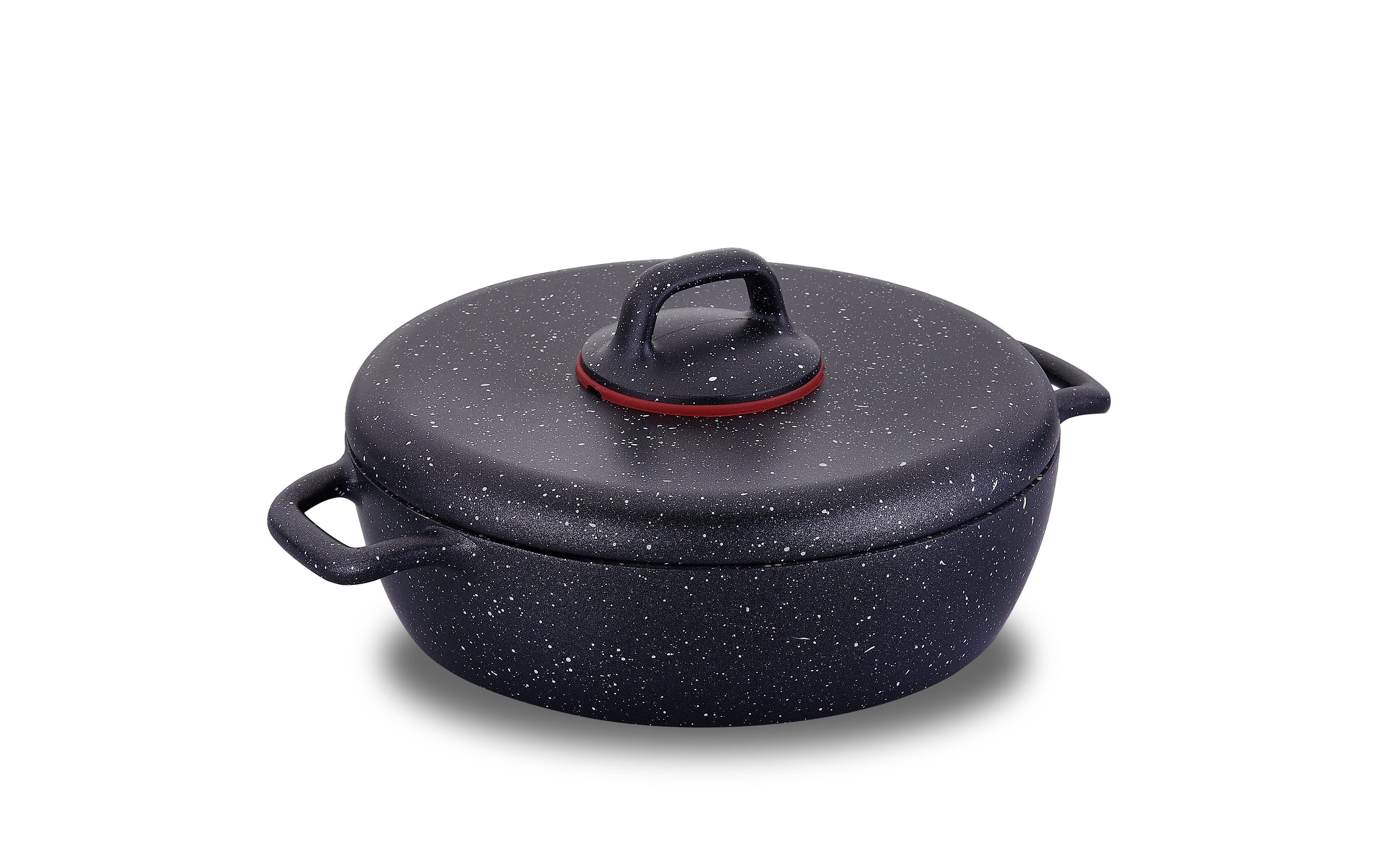 2.5L Cast Aluminum Low Pot with Lid - 9.5x2.5 Inches - Durable Cooking Pot for Soups, Stews & Pasta - Perfect for Home Kitchen & Outdoor Camping