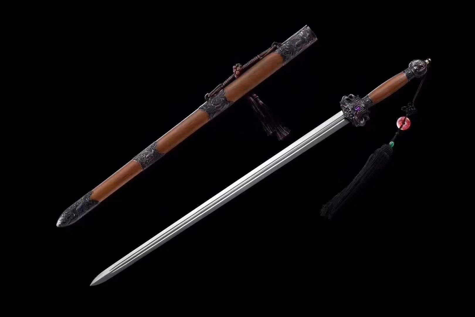 Hand Forged Damascus Steel Phoenix Sword - Real Battle Ready Blade with Wooden Scabbard - Perfect for Medieval Reenactment, Cosplay, and Sword Collectors