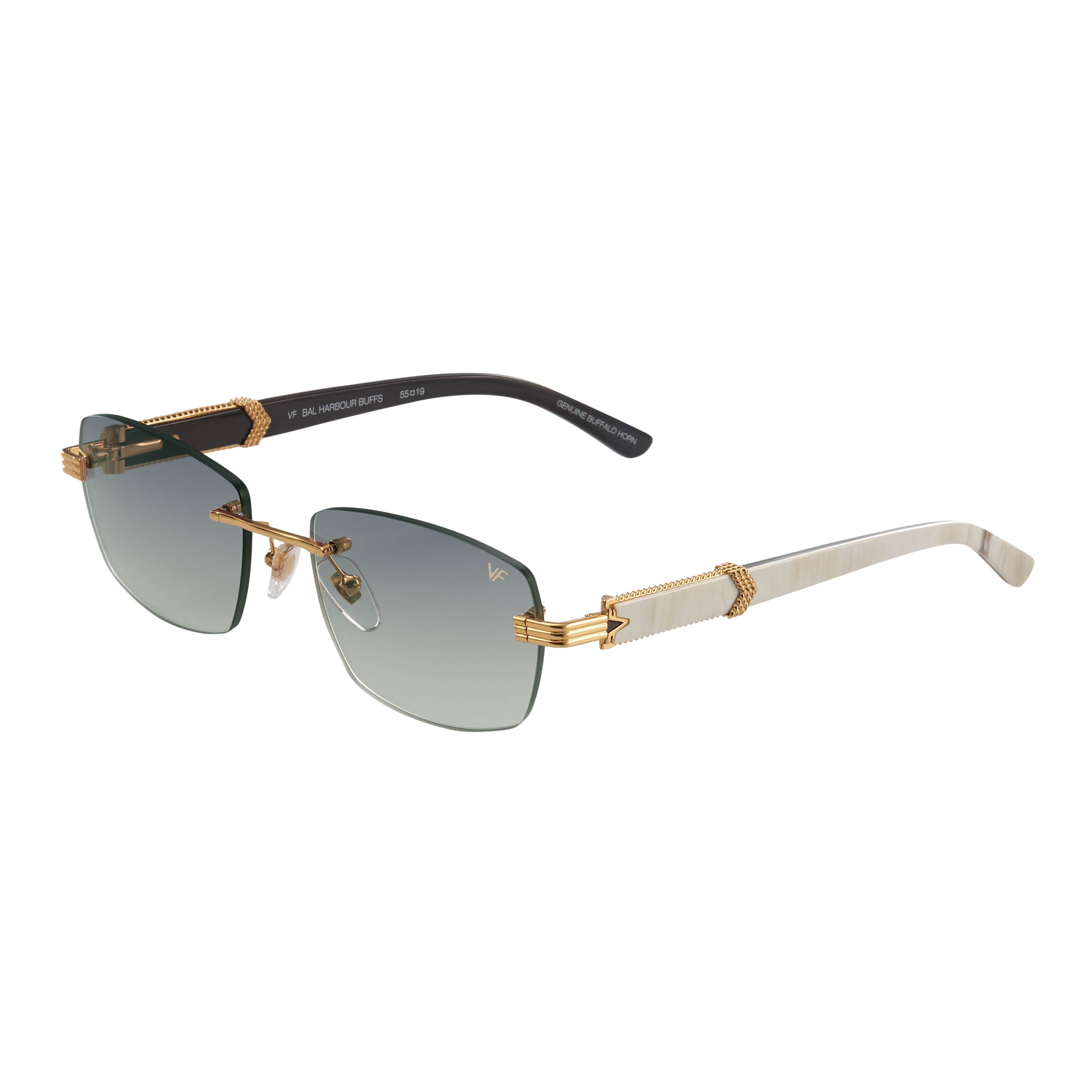 Bal Harbour Buffs Rimless White Buffalo Horn 24KT Gold Sunglasses - Stylish UV Protection for Beach, Driving & Outdoor Activities