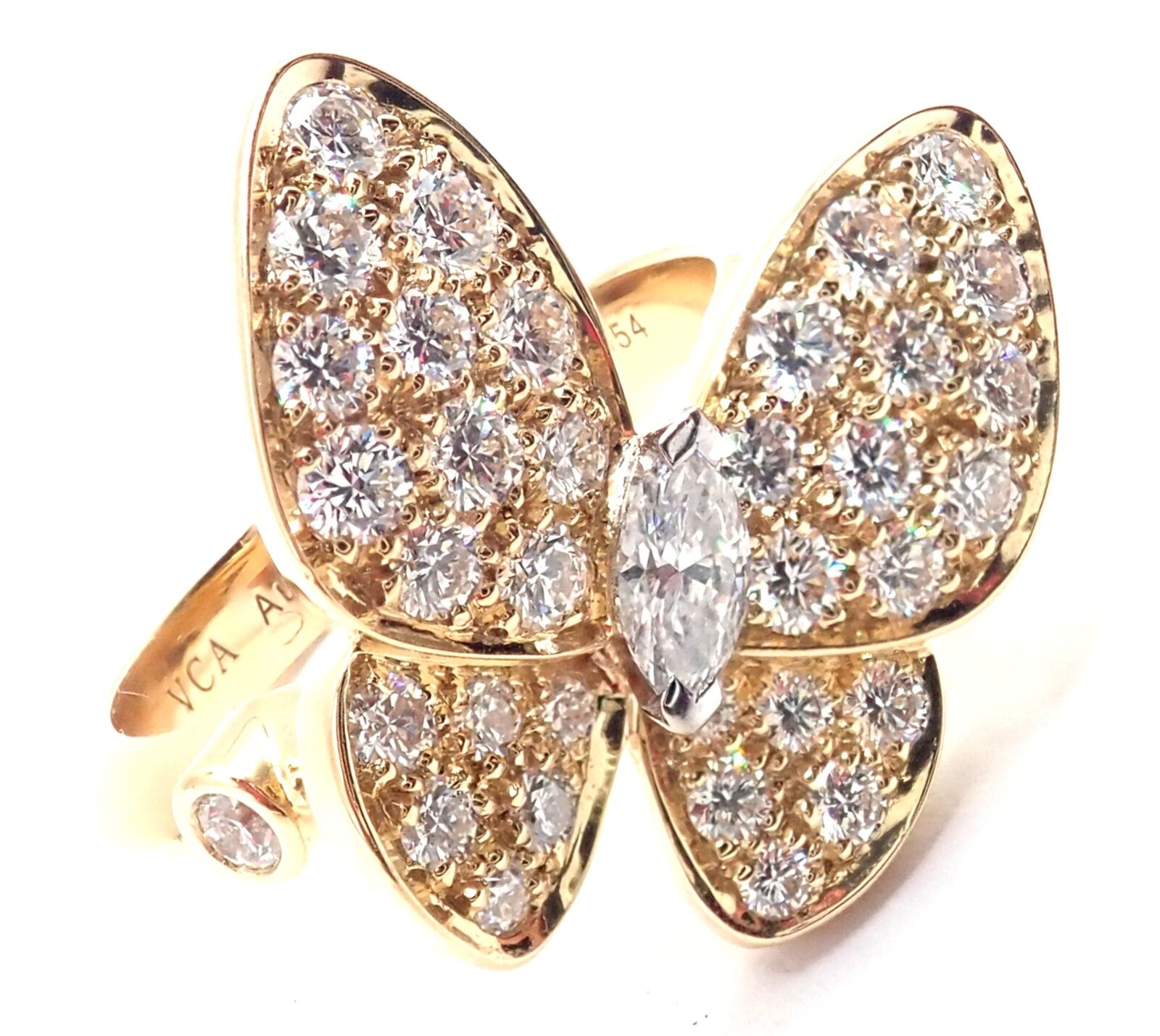 Authentic Van Cleef & Arpels 18k Yellow Gold Diamond Two Butterfly Ring with Certification - Luxury Jewelry Gift for Anniversary, Wedding & Special Occasions