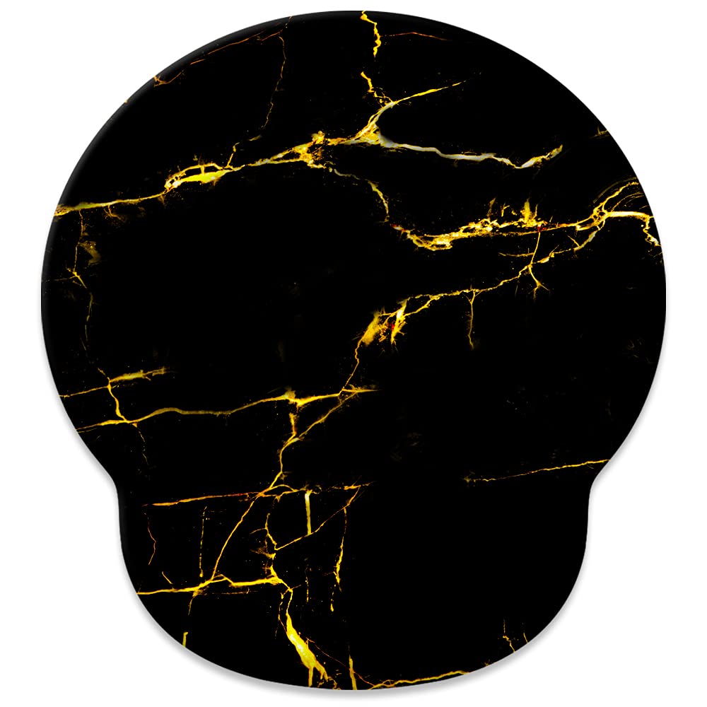 Ergonomic Mouse Pad with Wrist Rest - Non-Slip Rubber Base Gaming Mousepad for Computer & Laptop - Cute Custom Design (Black Gold Marble) - Perfect for Office Work, Gaming & Long Computer Sessions