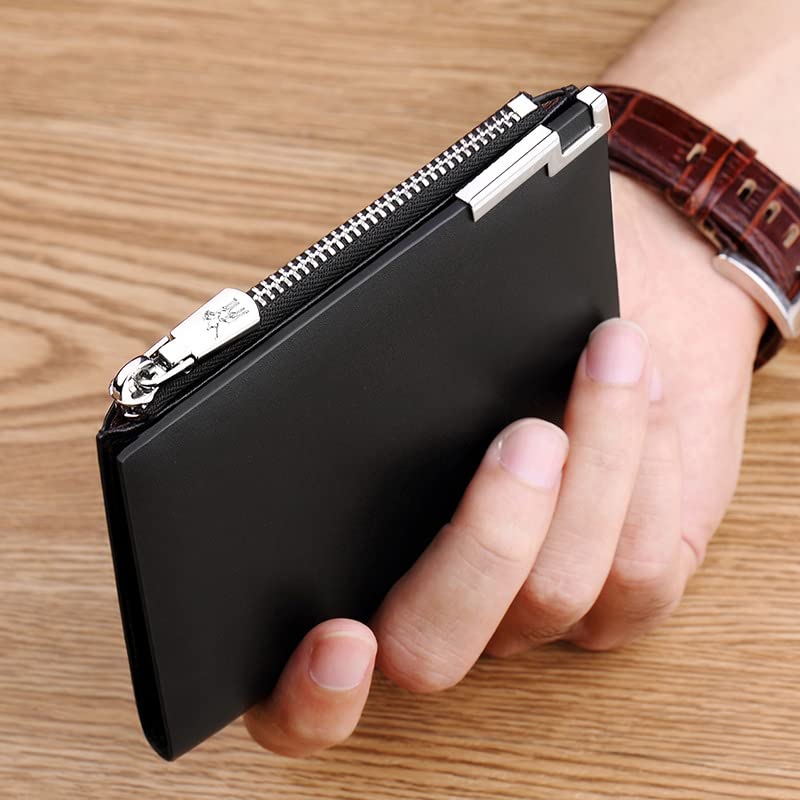 Slim Men's Wallet - RFID Blocking Leather Card Holder with Coin Pocket (Color: Brown) | Perfect for Everyday Use, Travel & Minimalist Lifestyle