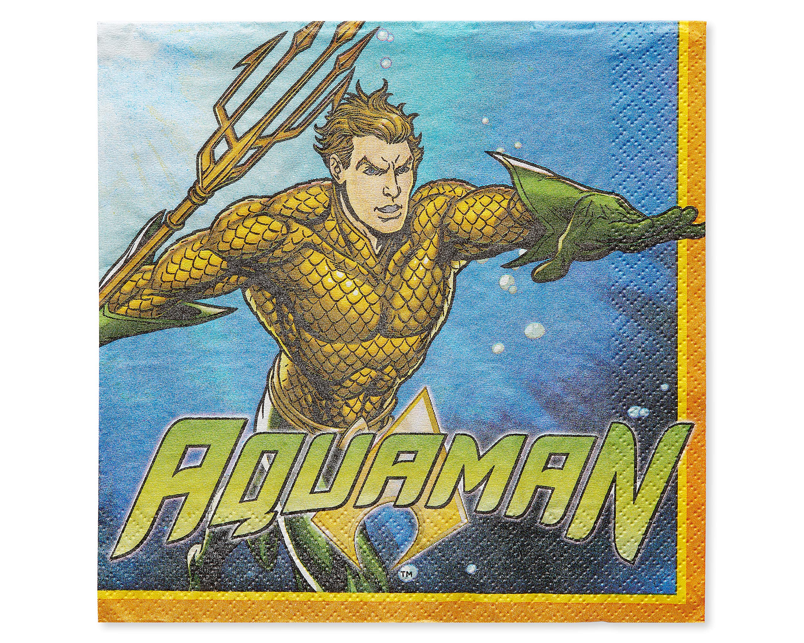 Aquaman Themed Lunch Napkins - 16 Count, Superhero Party Supplies for Kids Birthday, Movie Night, and Themed Events - Perfect for Comic Book Fans and DC Lovers