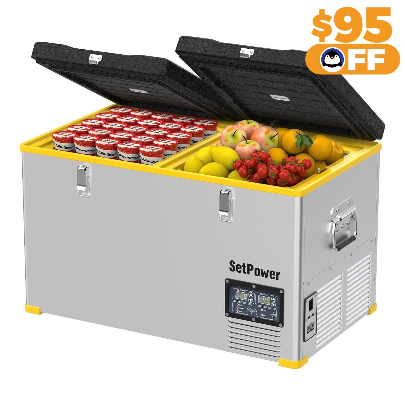 SetPower RV65D 12V Portable Electric Refrigerator - 68.6 Quart (65L) Car Fridge for Truck, RV, Camping & Outdoor Adventures - Keep Food Fresh on Road Trips