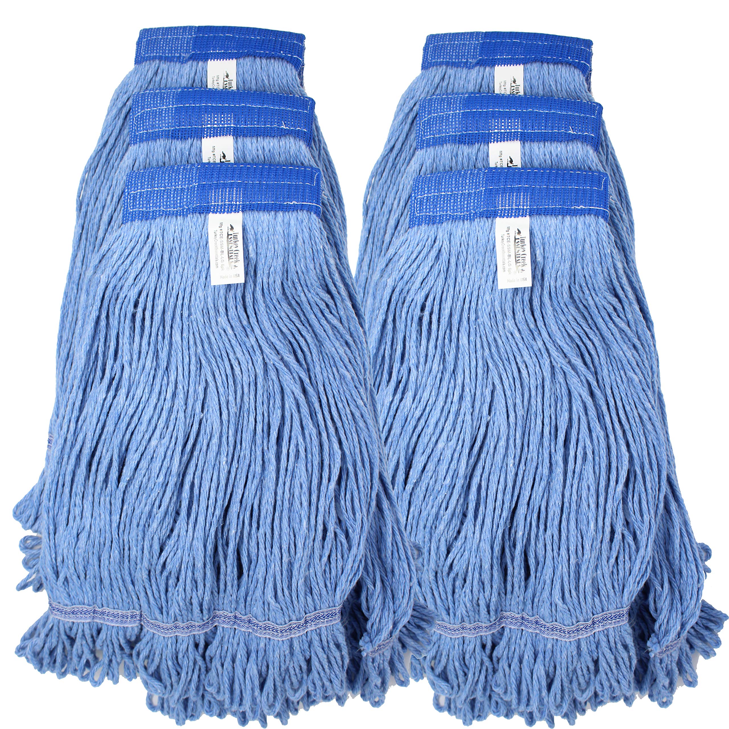 Turkey Creek Essentials Commercial Grade Heavy Duty Large Mop Head - 4-Ply Synthetic Yarn Industrial Wet Mop Replacement & String Mop Refills (6 Pack, Large) - Made in USA - Perfect for Commercial Kitchens, Hospitals & Industrial Cleaning