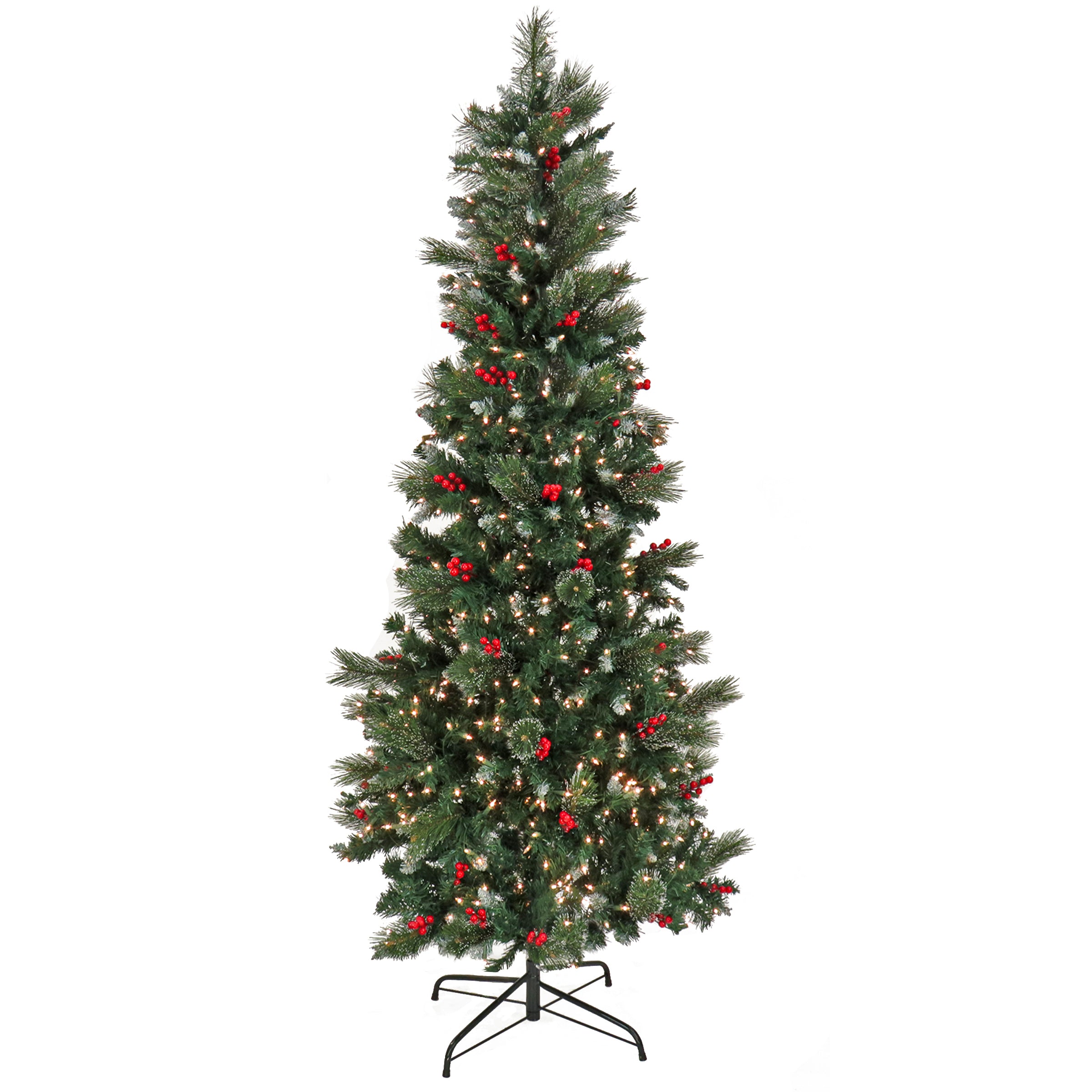 7.5 ft Pre-Lit Artificial Pencil Christmas Tree with Clear LED Lights - Slim Holiday Decor for Small Spaces, Apartments & Offices