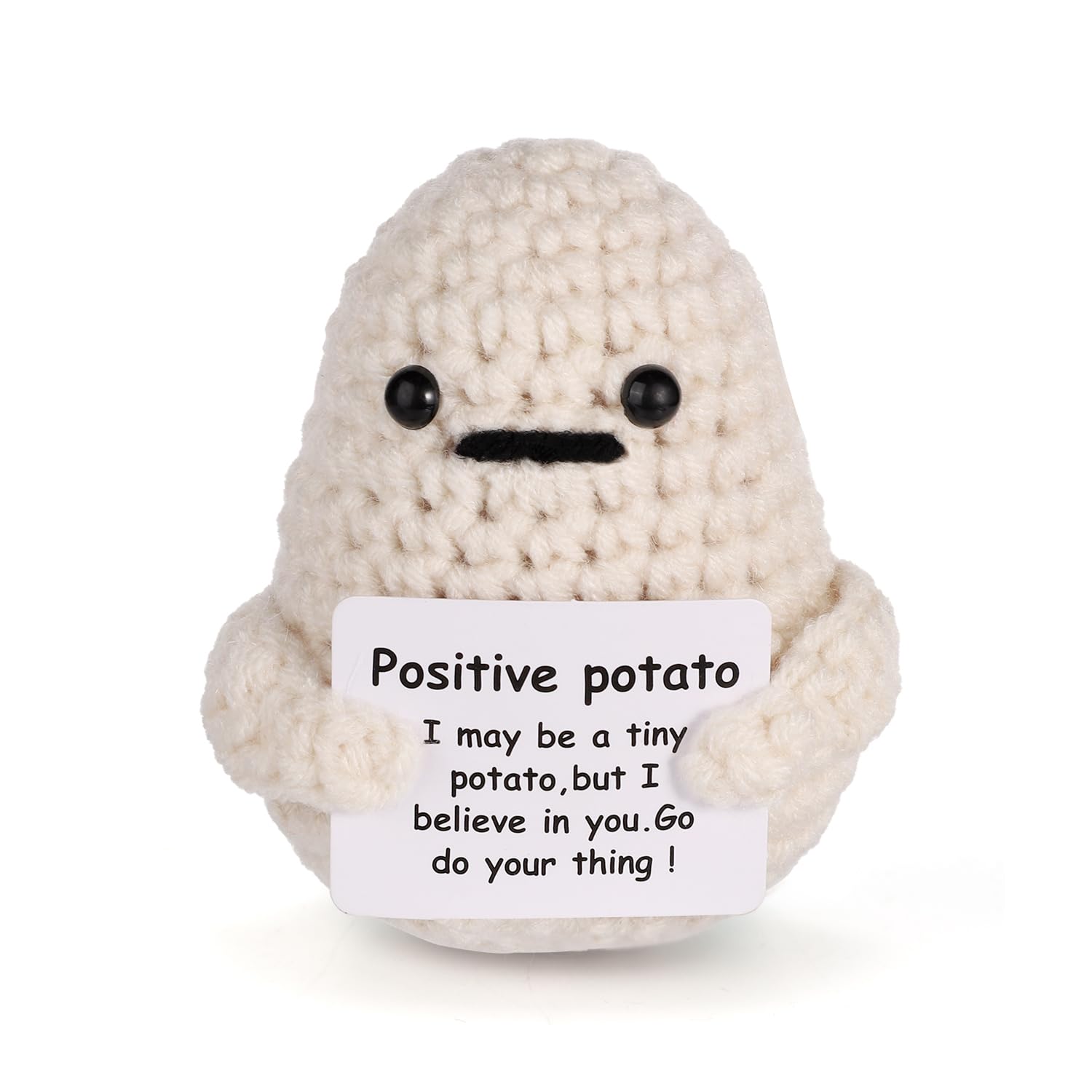 TOYMIS 3 Inch Positive Potato Plush Doll - Funny Knitted Crochet Wool Potato Toy for Home Decor, Party Favors & Encouragement Gifts (White) | Perfect for Stress Relief, Office Desk Decor & Birthday Party Decorations