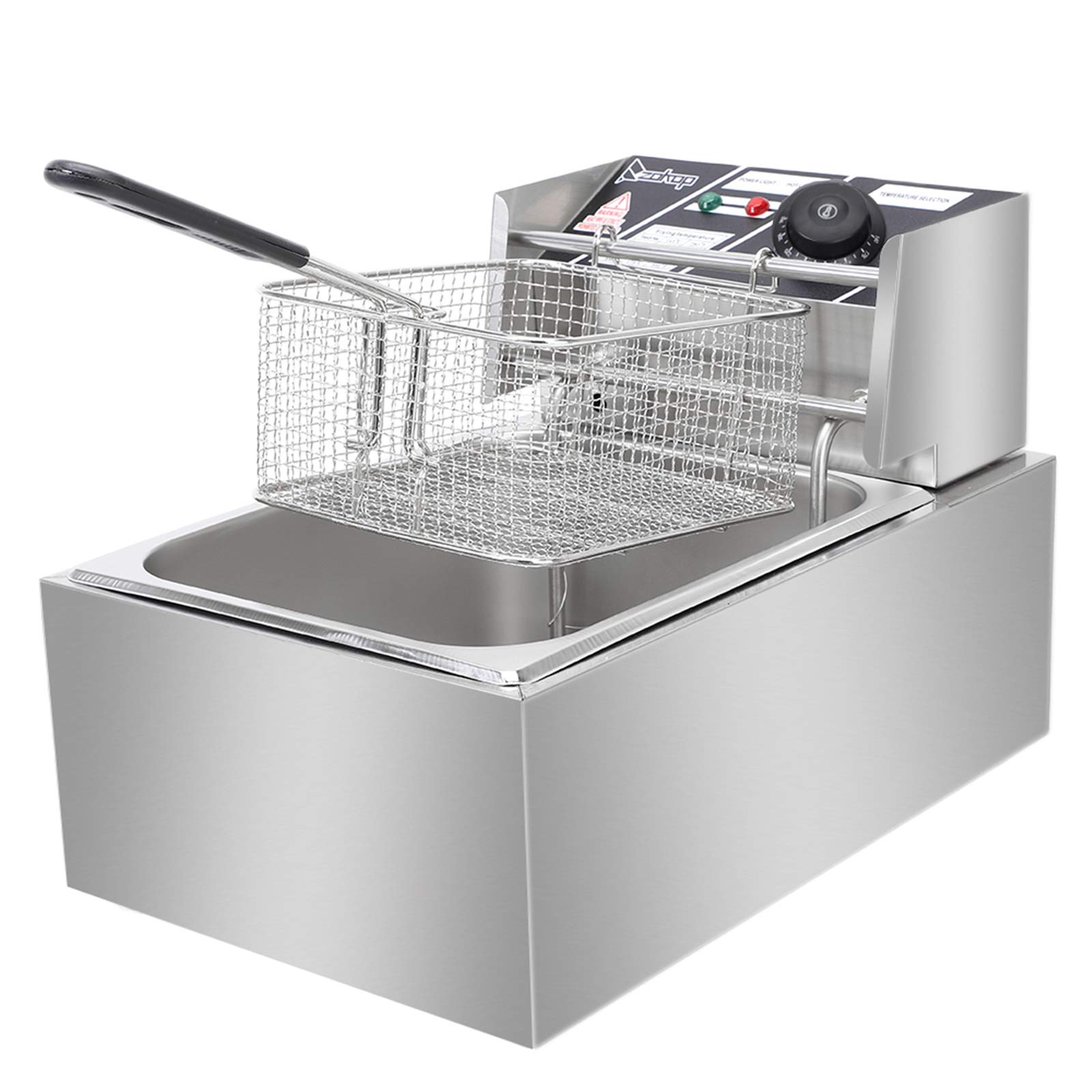 Commercial Electric Deep Fryer 6L Stainless Steel Countertop Fryer with Basket - Perfect for Restaurants, Home Kitchens & Making French Fries, Chicken Wings & More