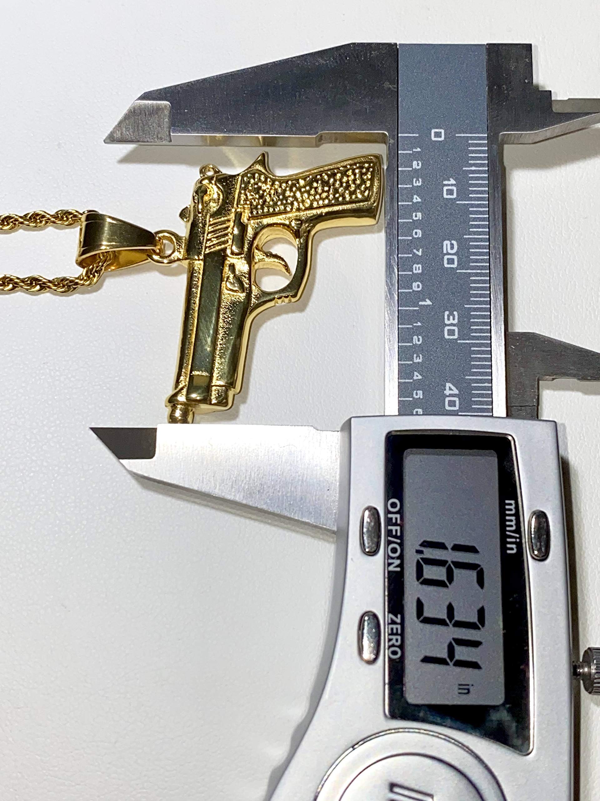 14k Gold Finish Gun Revolver Pistol Pendant Necklace for Men & Women - 2.5mm Stainless Steel Rope Chain - Perfect for Shooting Range, Hunting Gifts & Military Apparel Accessories