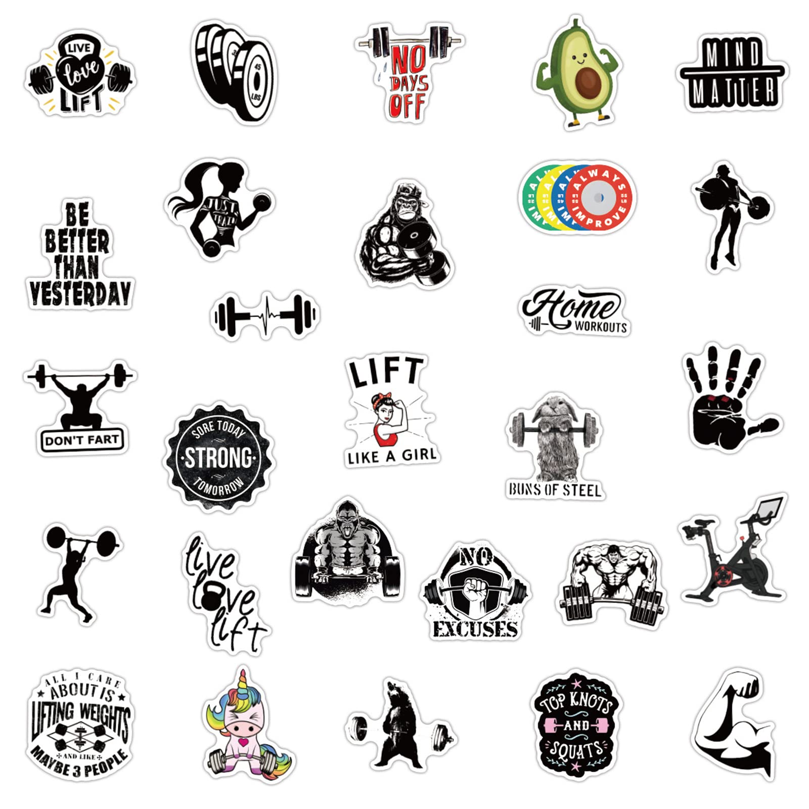 50PCS Gym Stickers for Fitness Planner & Workout Decals - Waterproof Vinyl Stickers for Laptops, Hydro Flasks, Water Bottles & Luggage - Perfect for Gym Enthusiasts & Fitness Tracking